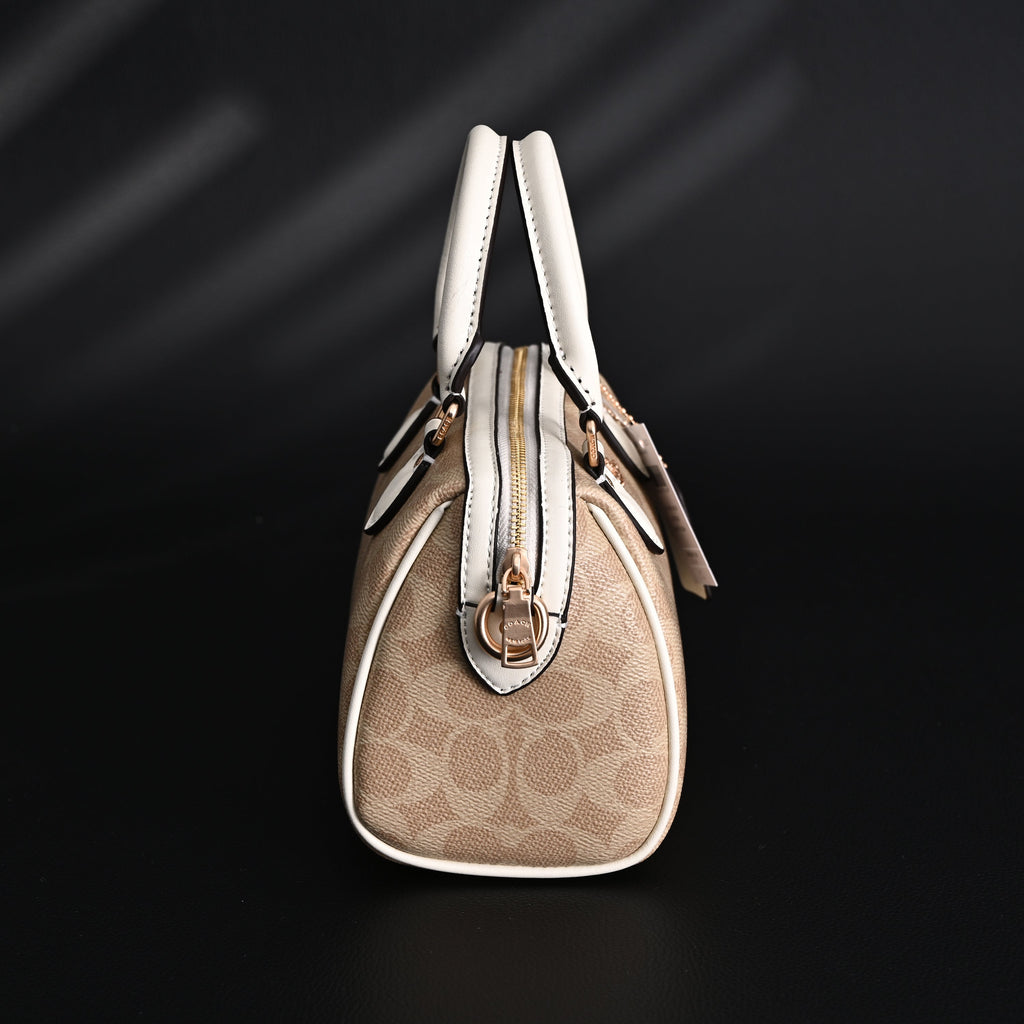 Coach Rowan Satchel – Signature Canvas Top Handle Bag with Crossbody Strap (Khaki/Chalk)