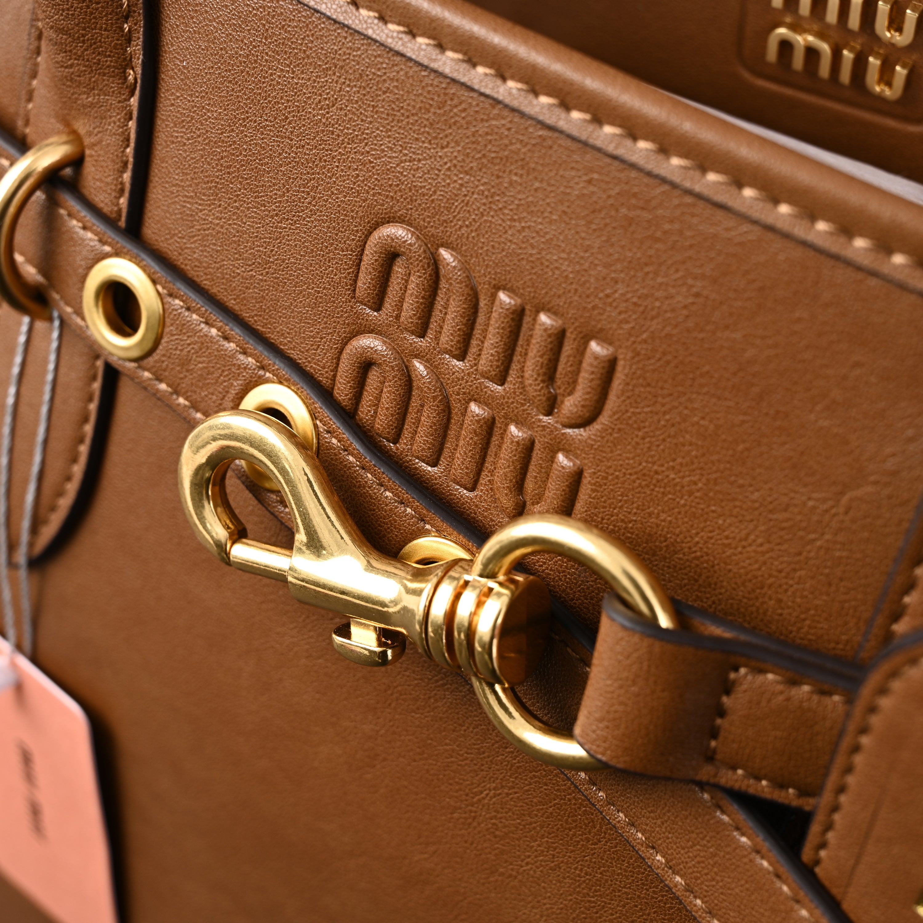 Miu Miu Leather Tote Bag – Elegant Caramel Brown