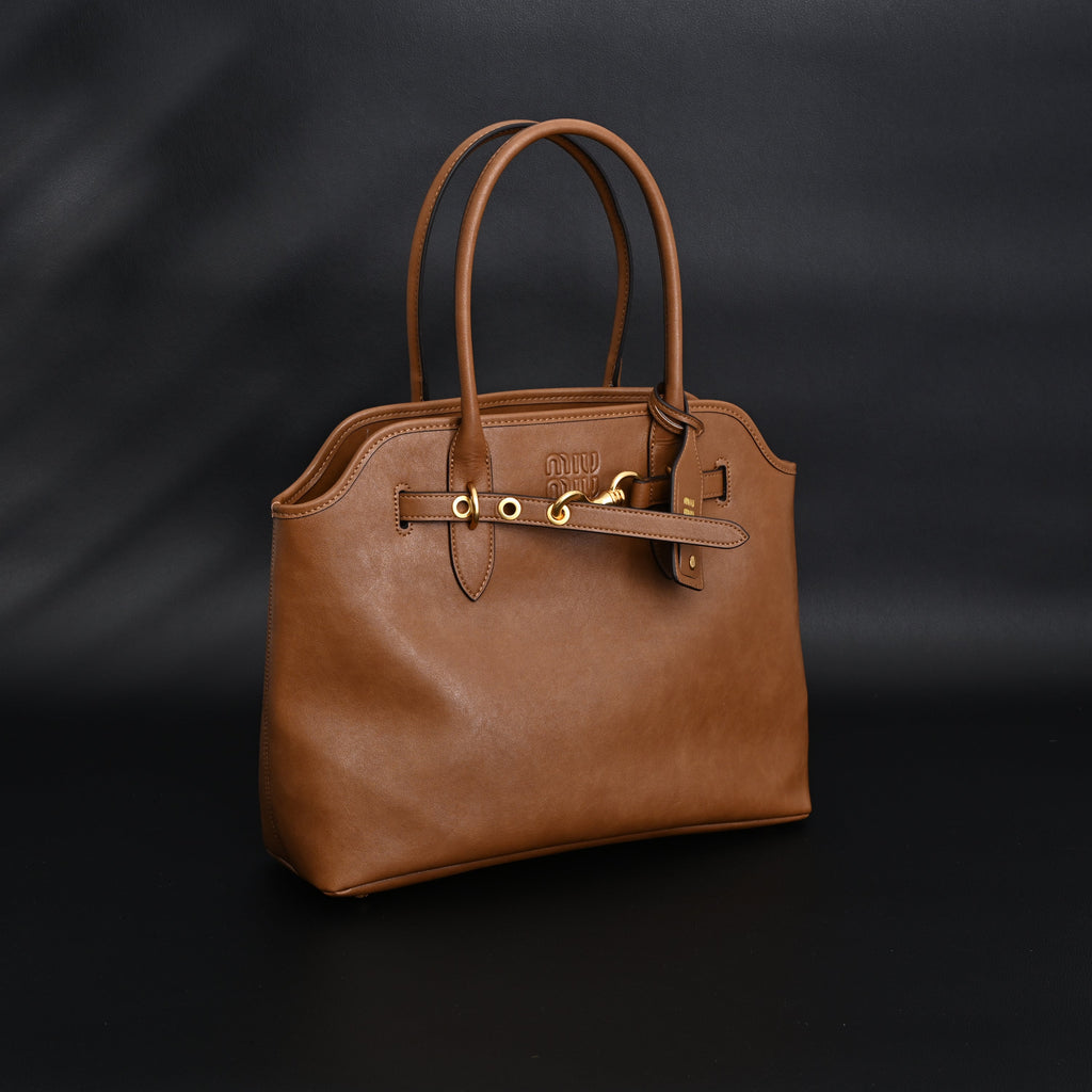 Miu Miu Leather Tote Bag – Elegant Caramel Brown