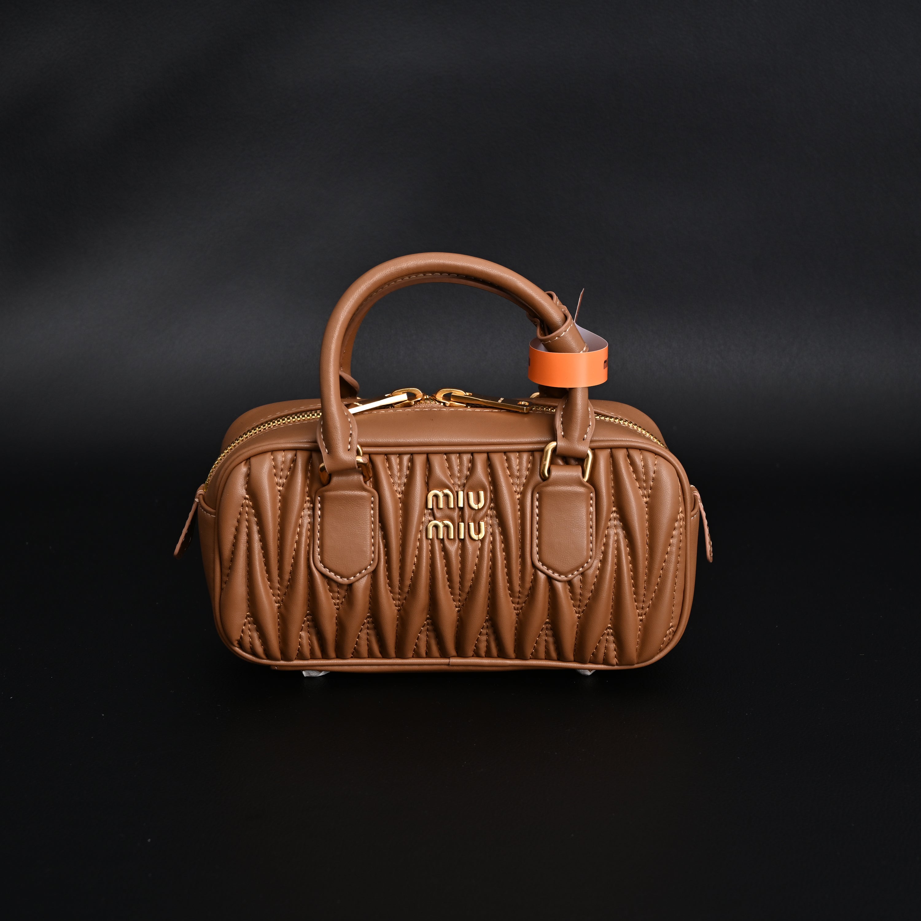 Miu Miu Matelassé Leather Top Handle Bag – Caramel Brown