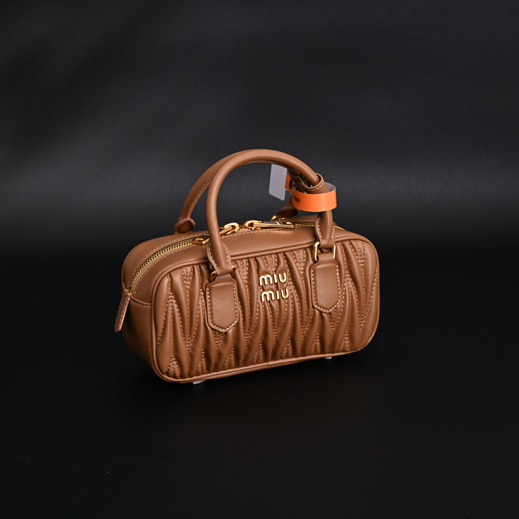 Miu Miu Matelassé Leather Top Handle Bag – Caramel Brown