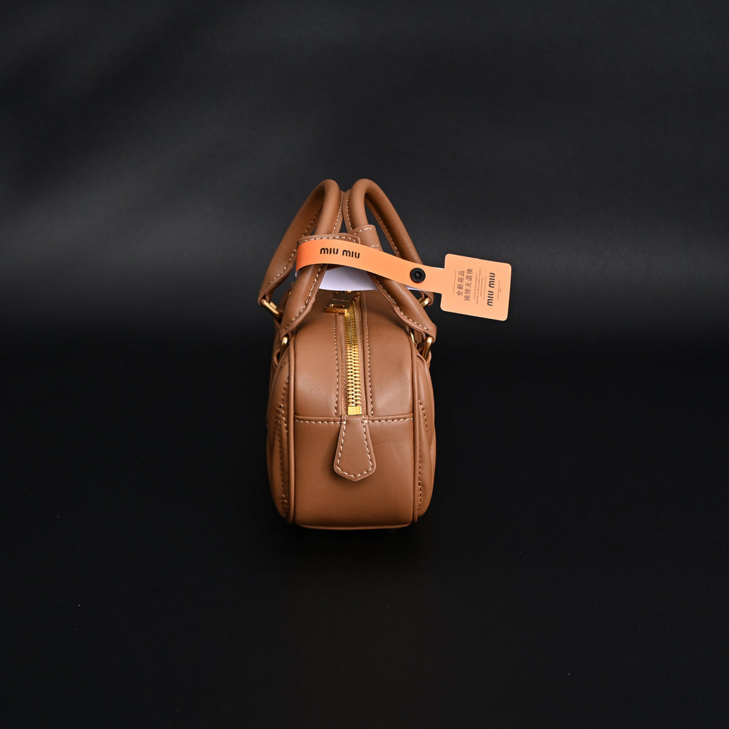 Miu Miu Matelassé Leather Top Handle Bag – Caramel Brown