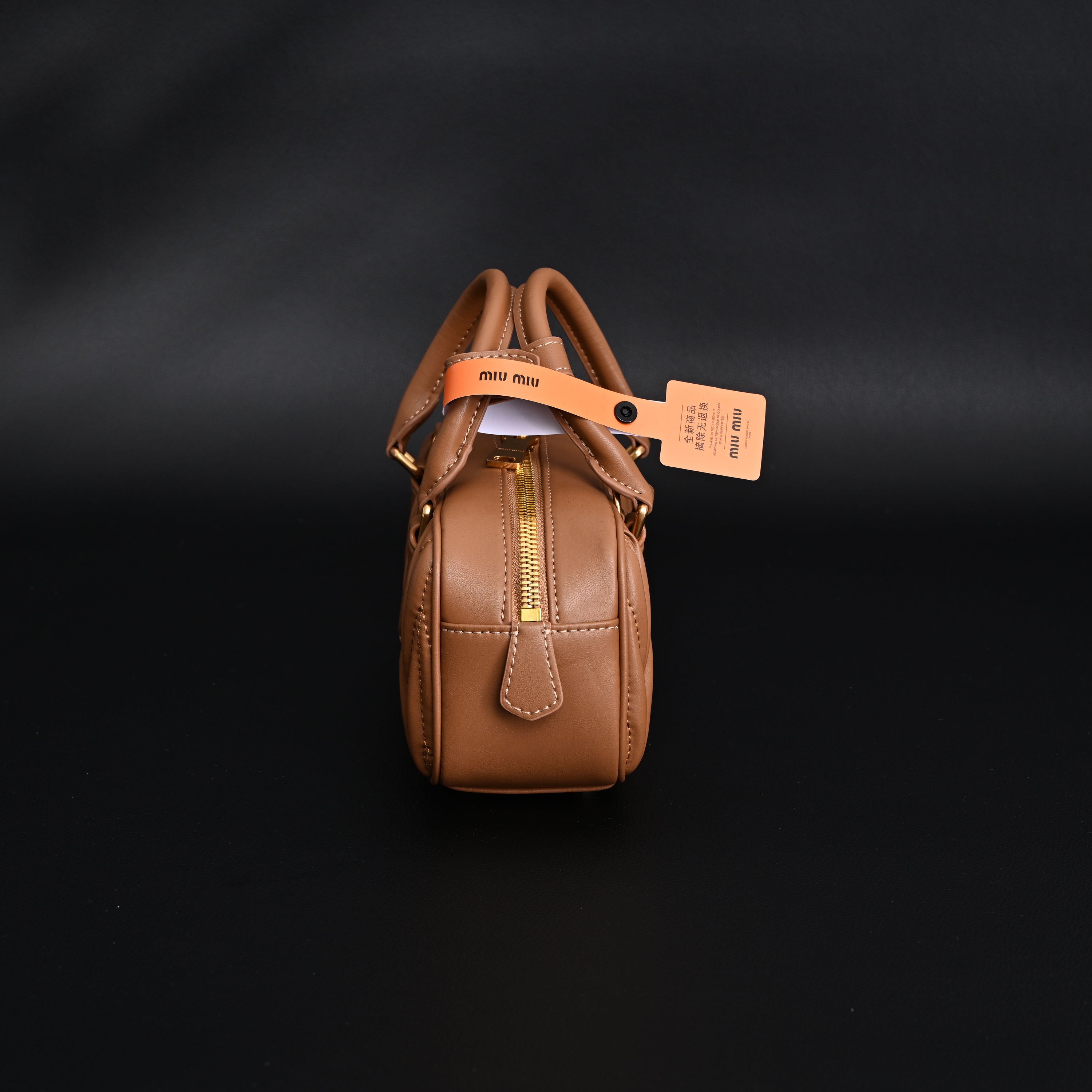 Miu Miu Matelassé Leather Top Handle Bag – Caramel Brown