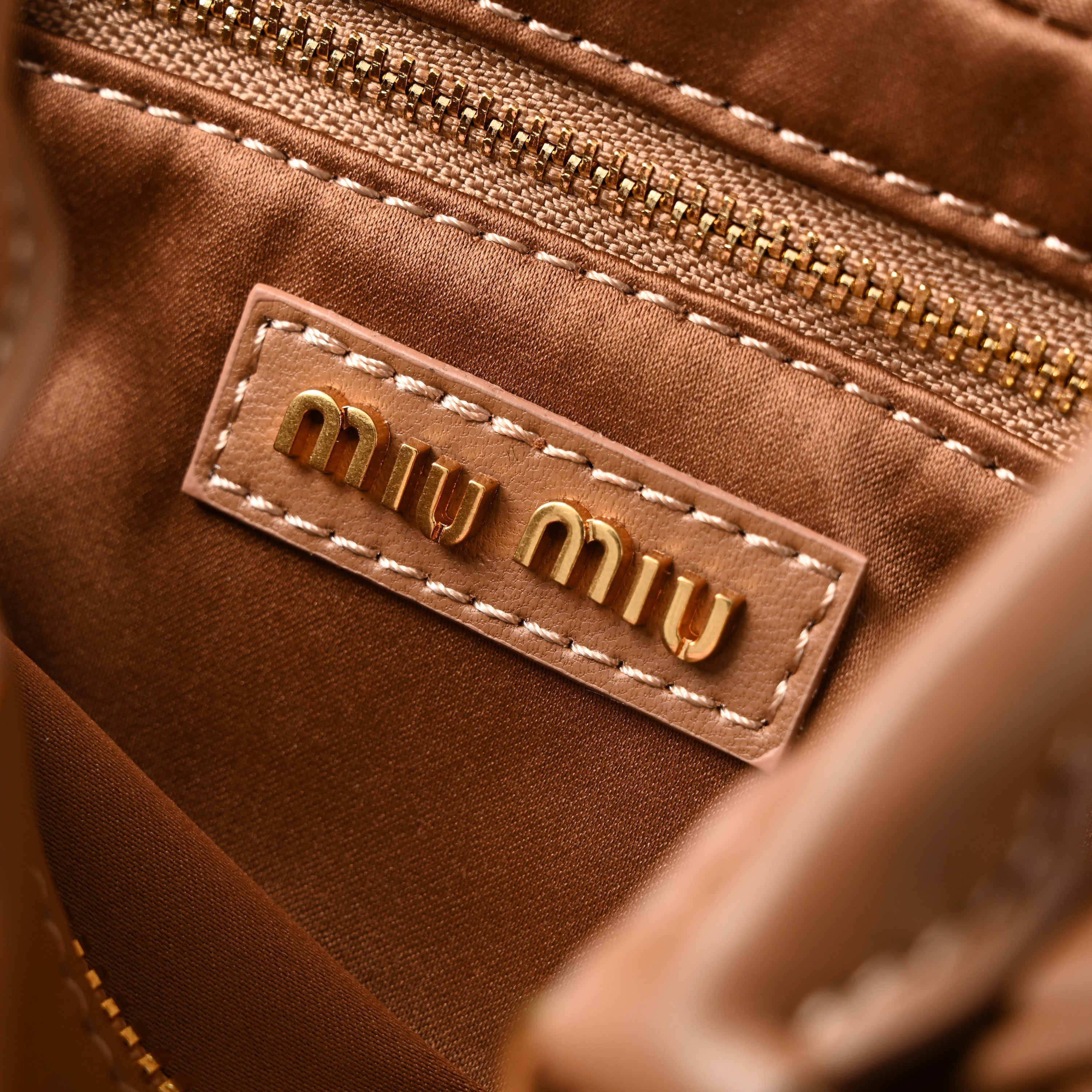 Miu Miu Matelassé Leather Top Handle Bag – Caramel Brown
