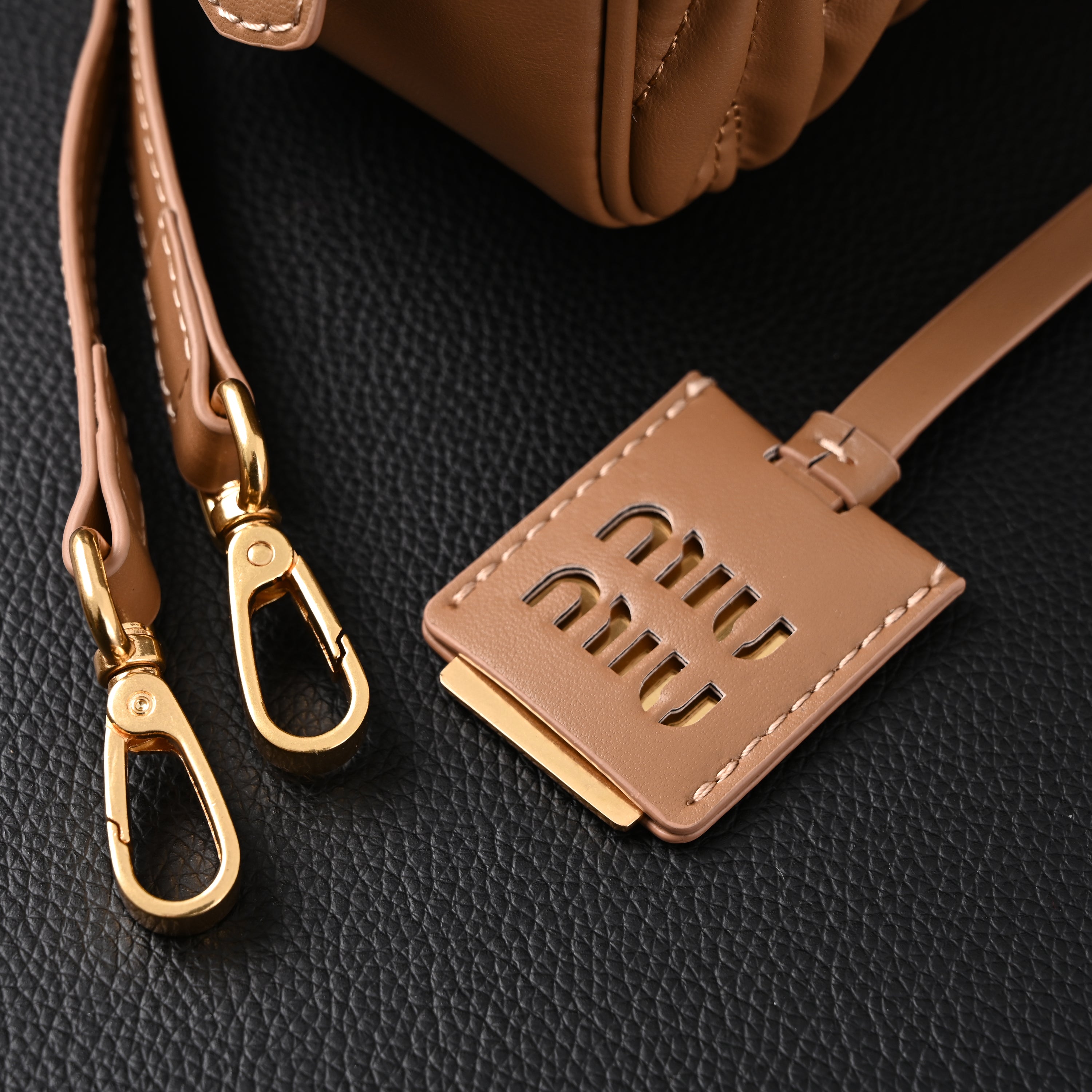 Miu Miu Matelassé Leather Top Handle Bag – Caramel Brown