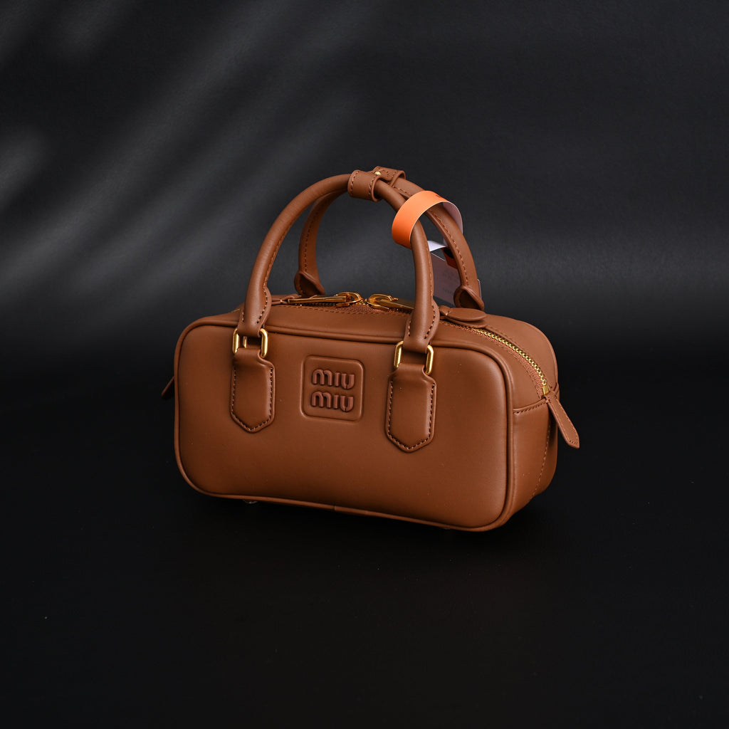 Miu Miu Leather Top Handle Satchel – Caramel Brown