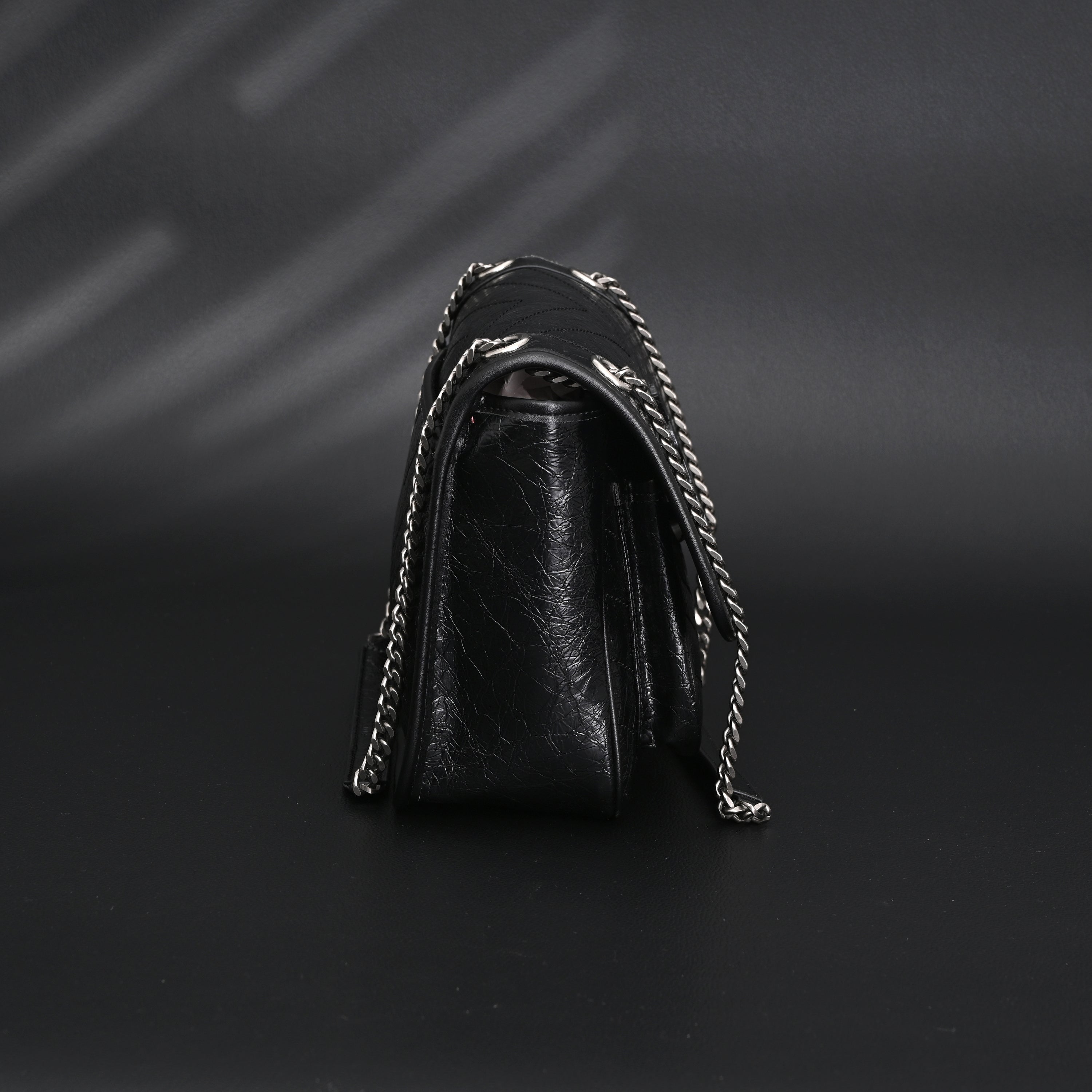 Saint Laurent Niki Medium Black Crinkled Leather Shoulder Bag
