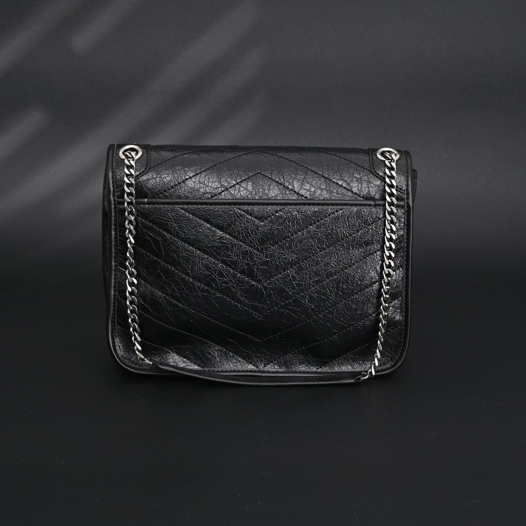 Saint Laurent Niki Medium Black Crinkled Leather Shoulder Bag