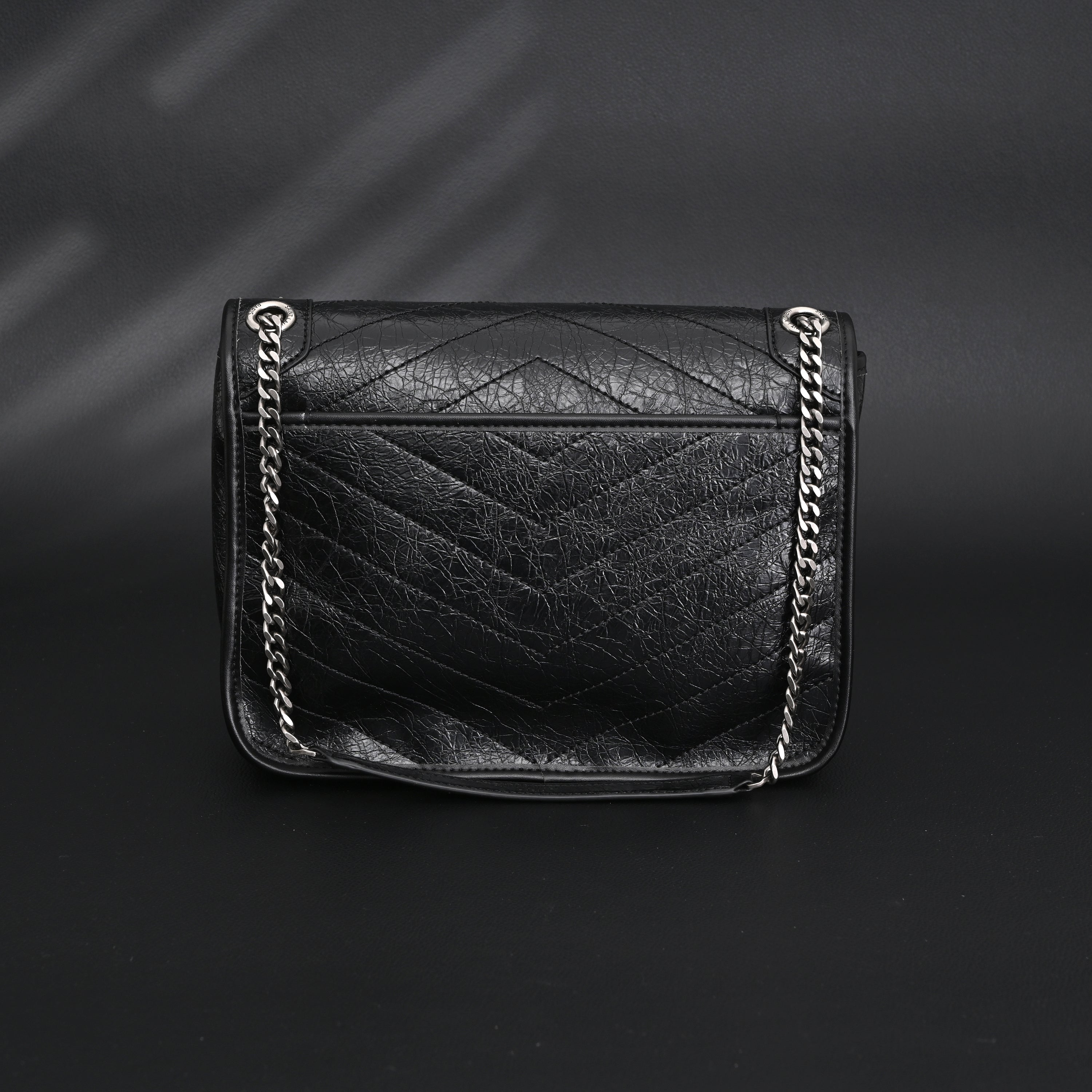 Saint Laurent Niki Medium Black Crinkled Leather Shoulder Bag