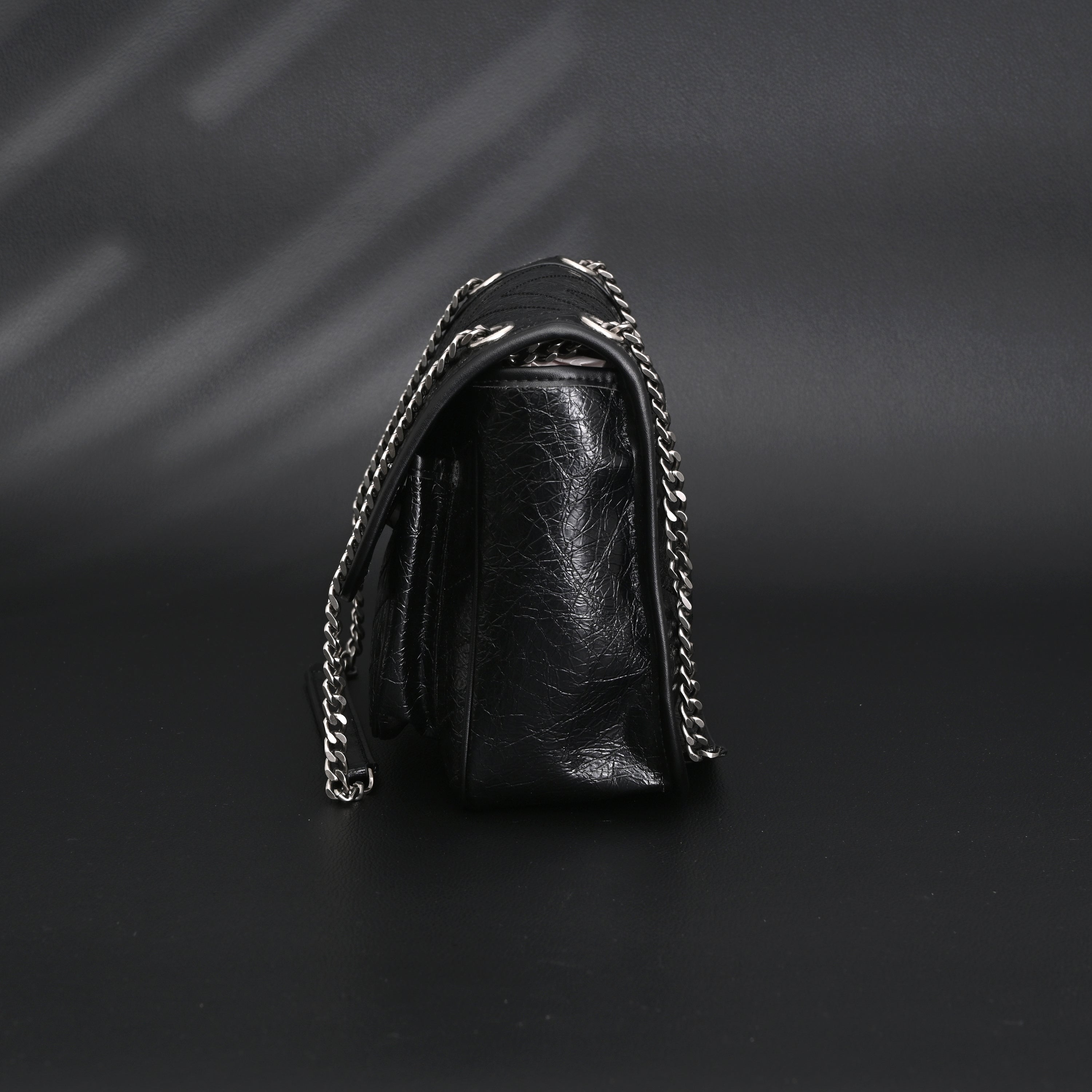 Saint Laurent Niki Medium Black Crinkled Leather Shoulder Bag