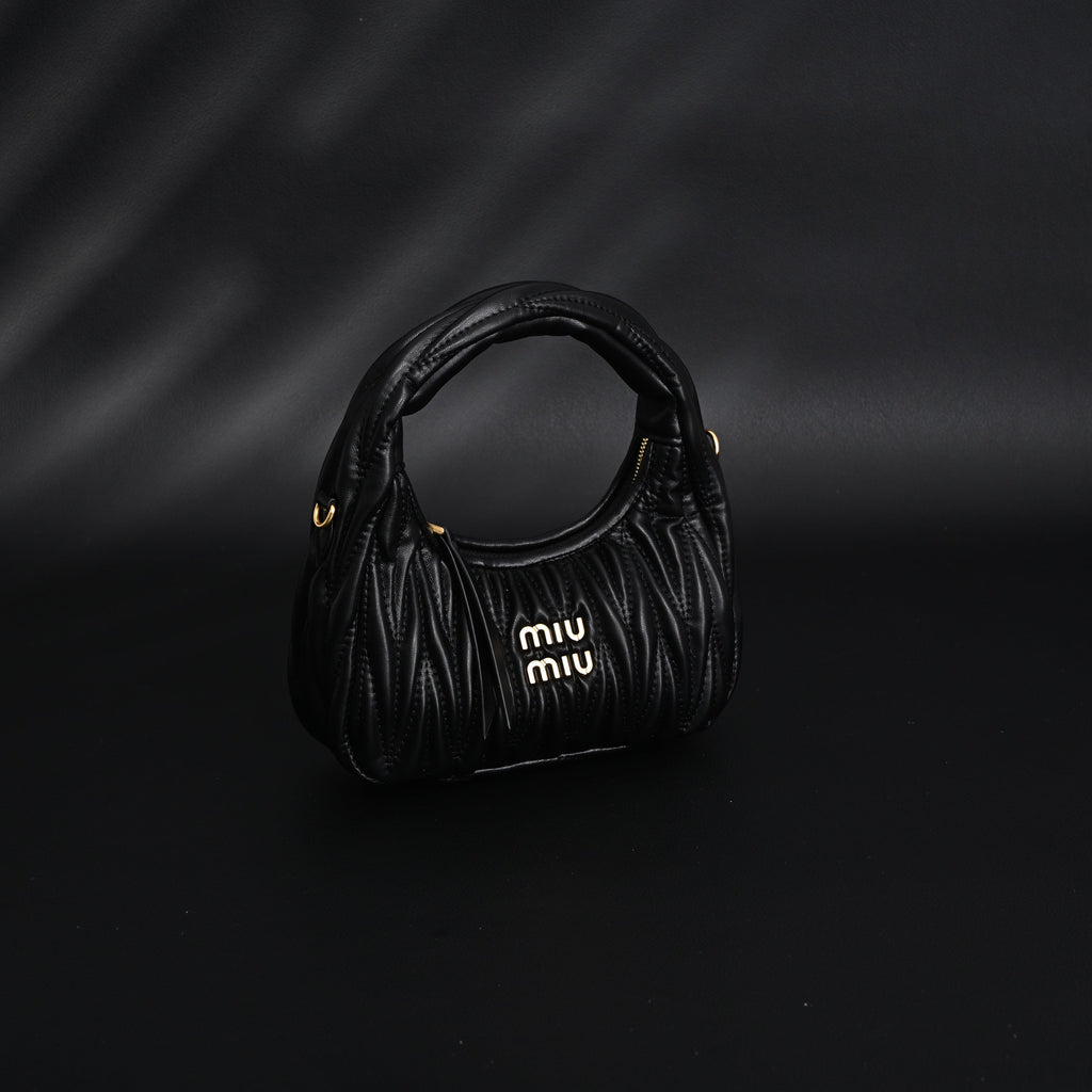 Miu Miu Matelassé Leather Hobo Bag – Black with Gold Hardware