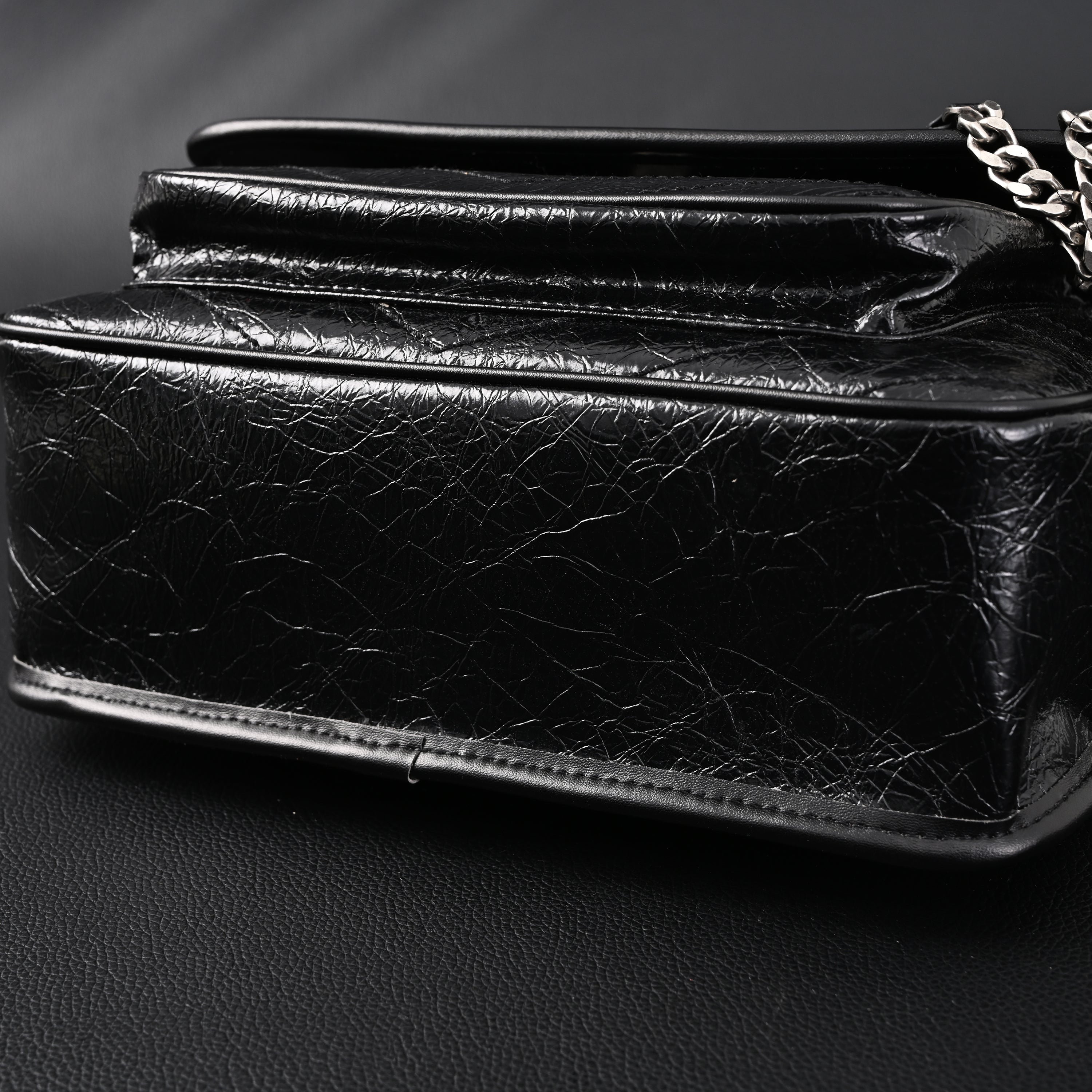 Saint Laurent Niki Medium Black Crinkled Leather Shoulder Bag