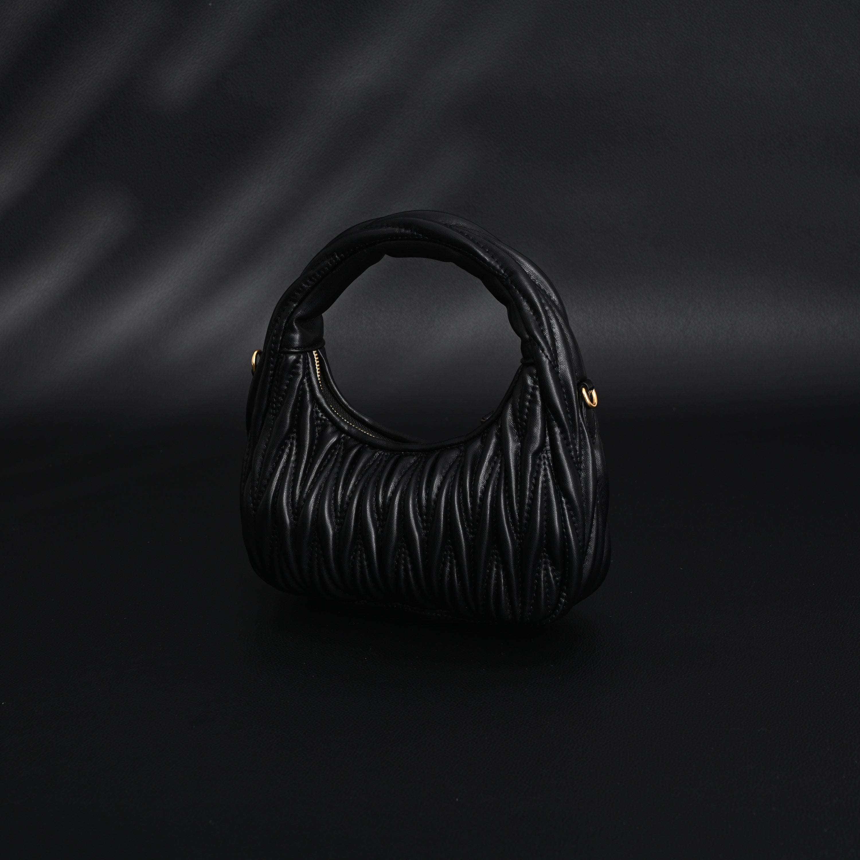 Miu Miu Matelassé Leather Hobo Bag – Black with Gold Hardware