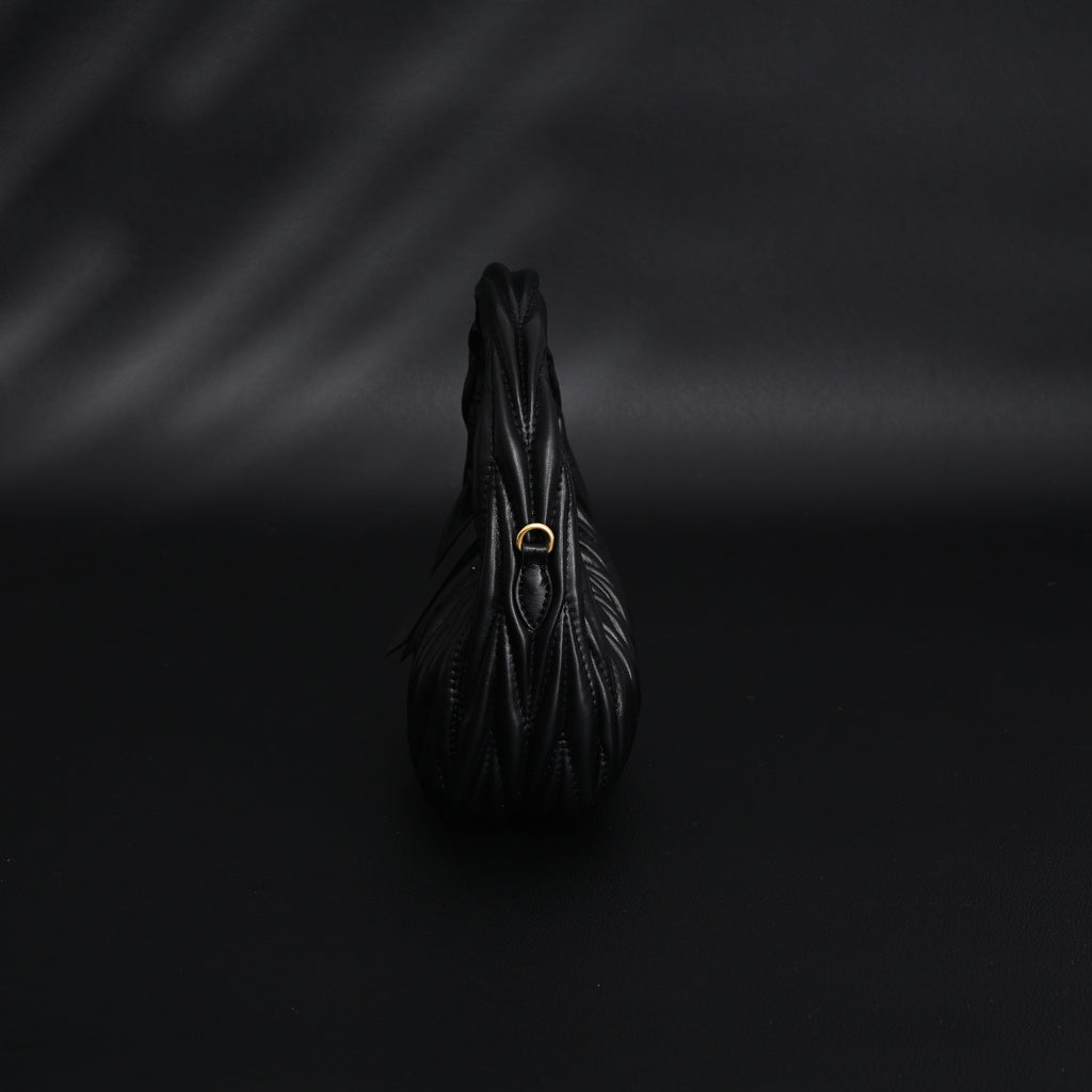 Miu Miu Matelassé Leather Hobo Bag – Black with Gold Hardware