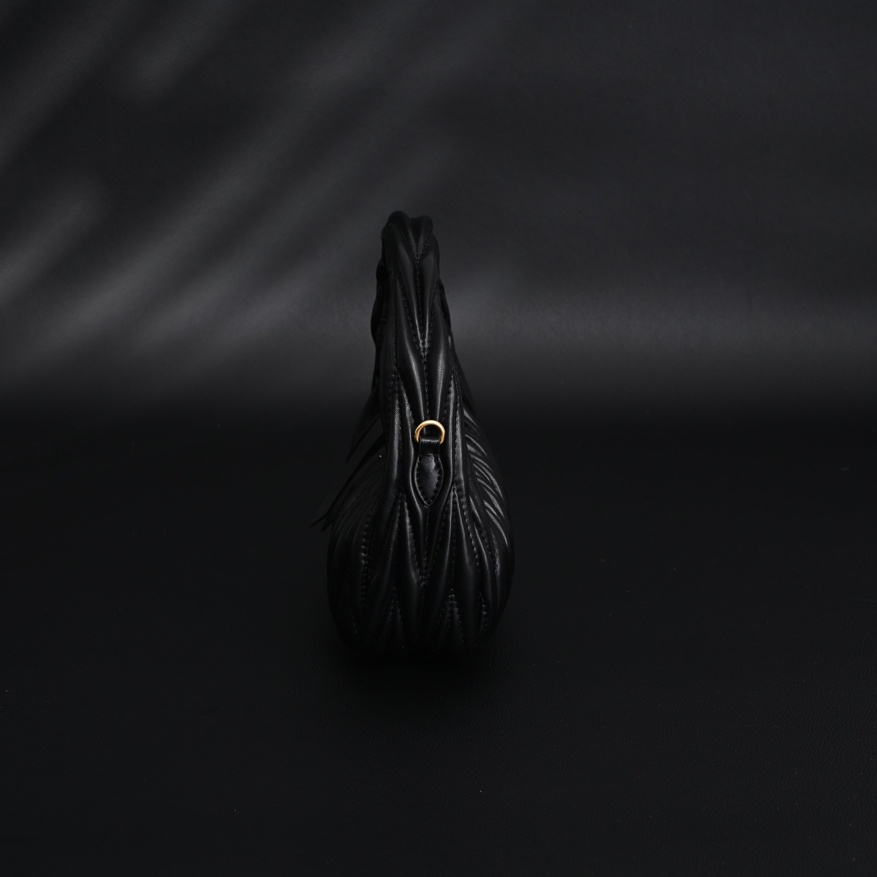 Miu Miu Matelassé Leather Hobo Bag – Black with Gold Hardware