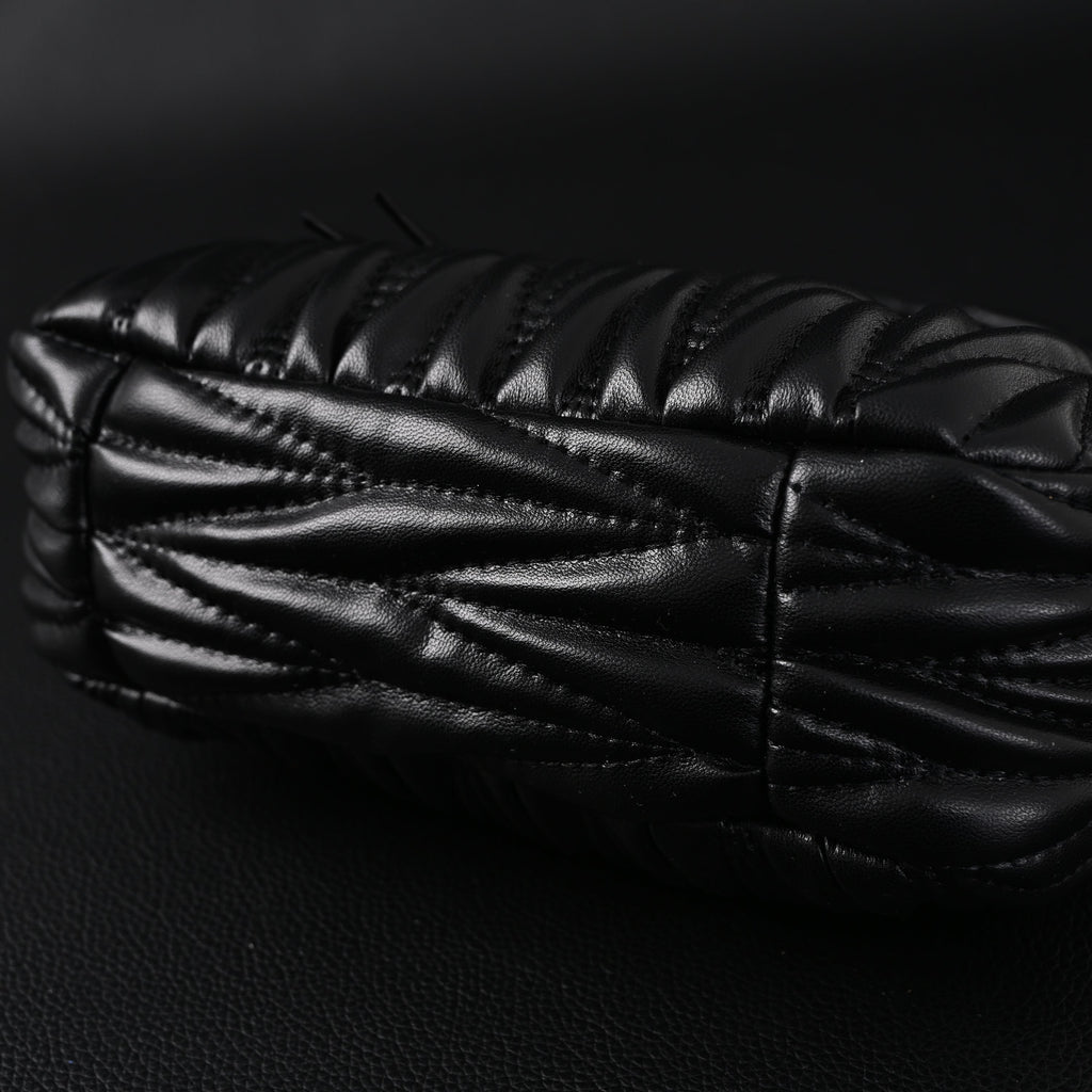 Miu Miu Matelassé Leather Hobo Bag – Black with Gold Hardware