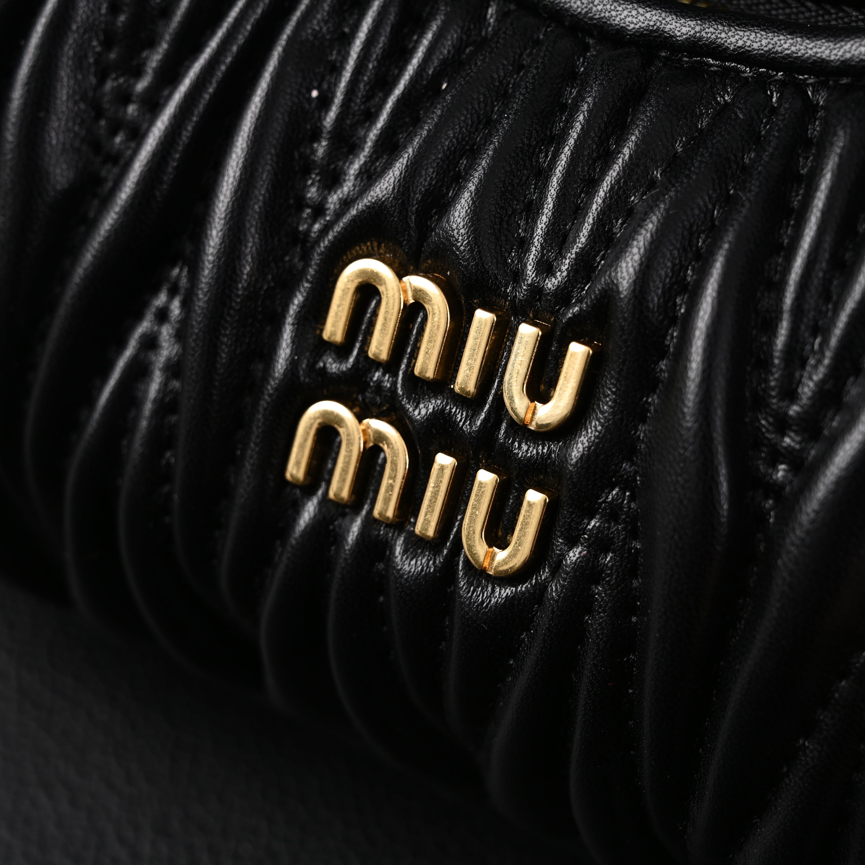 Miu Miu Matelassé Leather Hobo Bag – Black with Gold Hardware