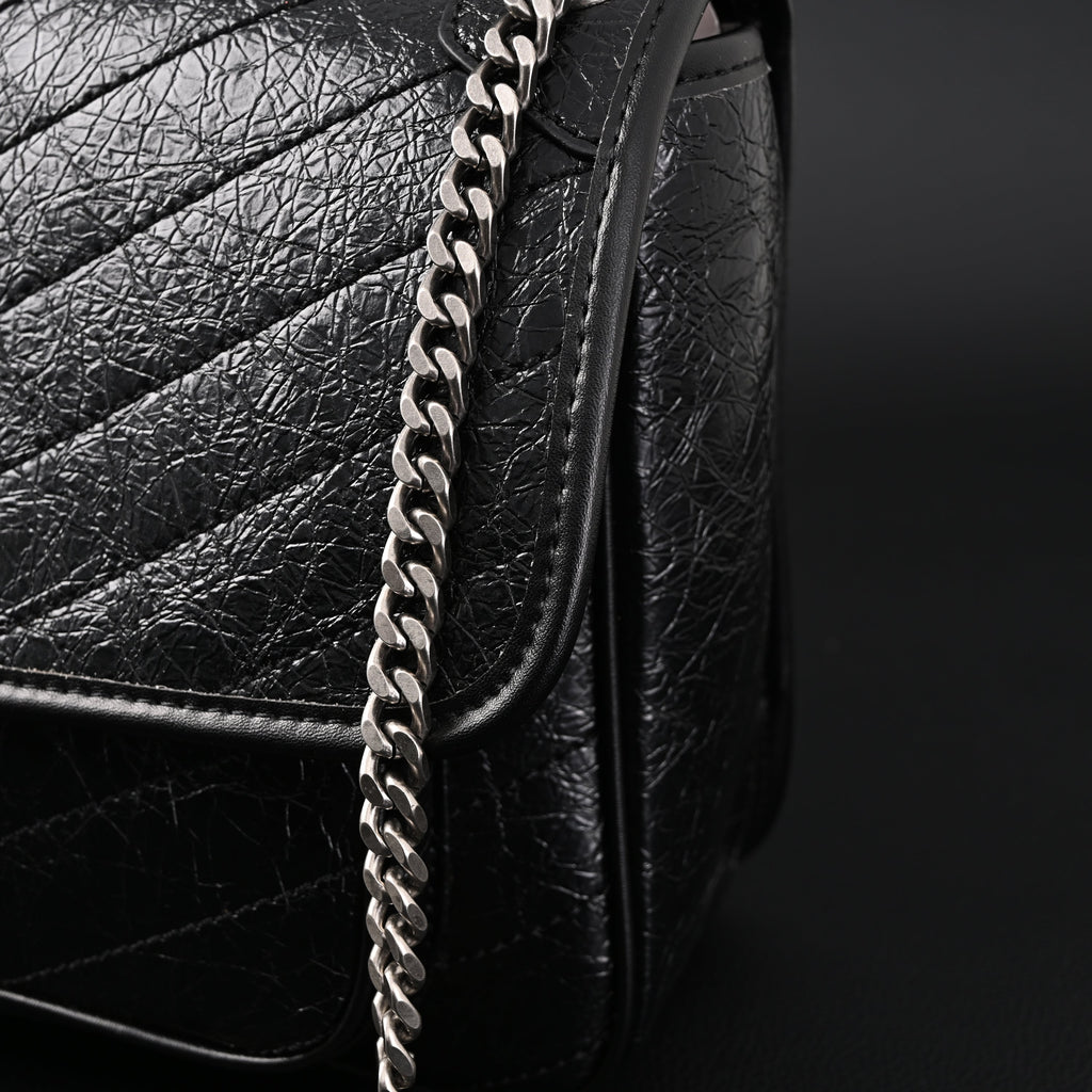 Saint Laurent Niki Medium Black Crinkled Leather Shoulder Bag