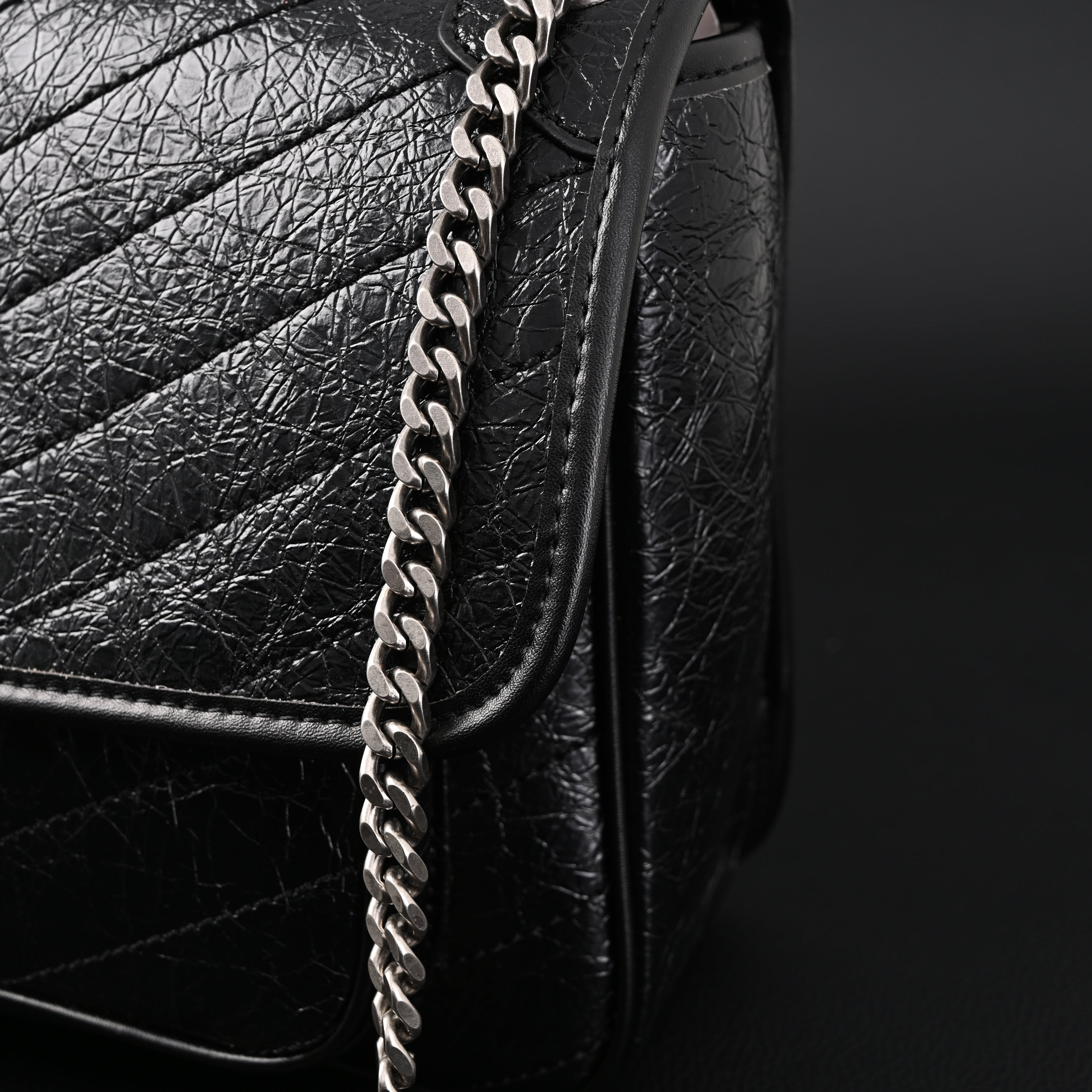 Saint Laurent Niki Medium Black Crinkled Leather Shoulder Bag