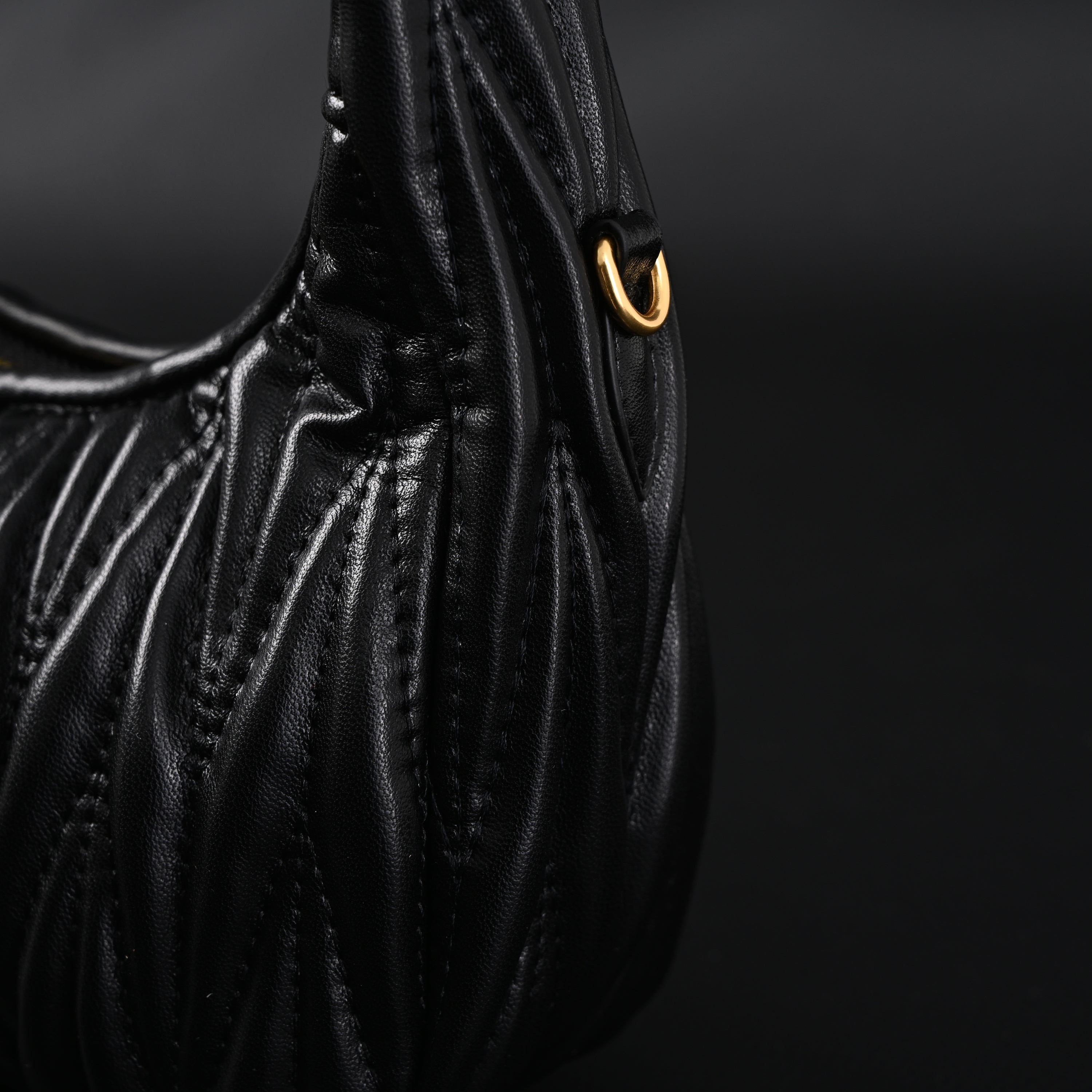 Miu Miu Matelassé Leather Hobo Bag – Black with Gold Hardware