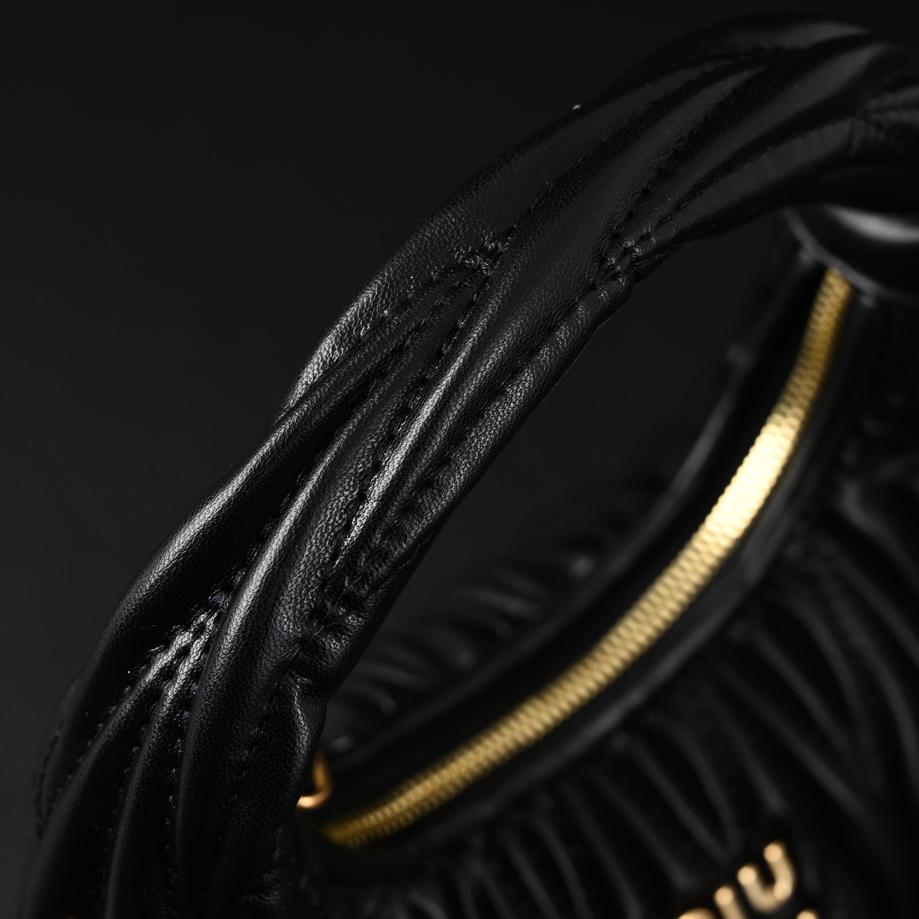 Miu Miu Matelassé Leather Hobo Bag – Black with Gold Hardware