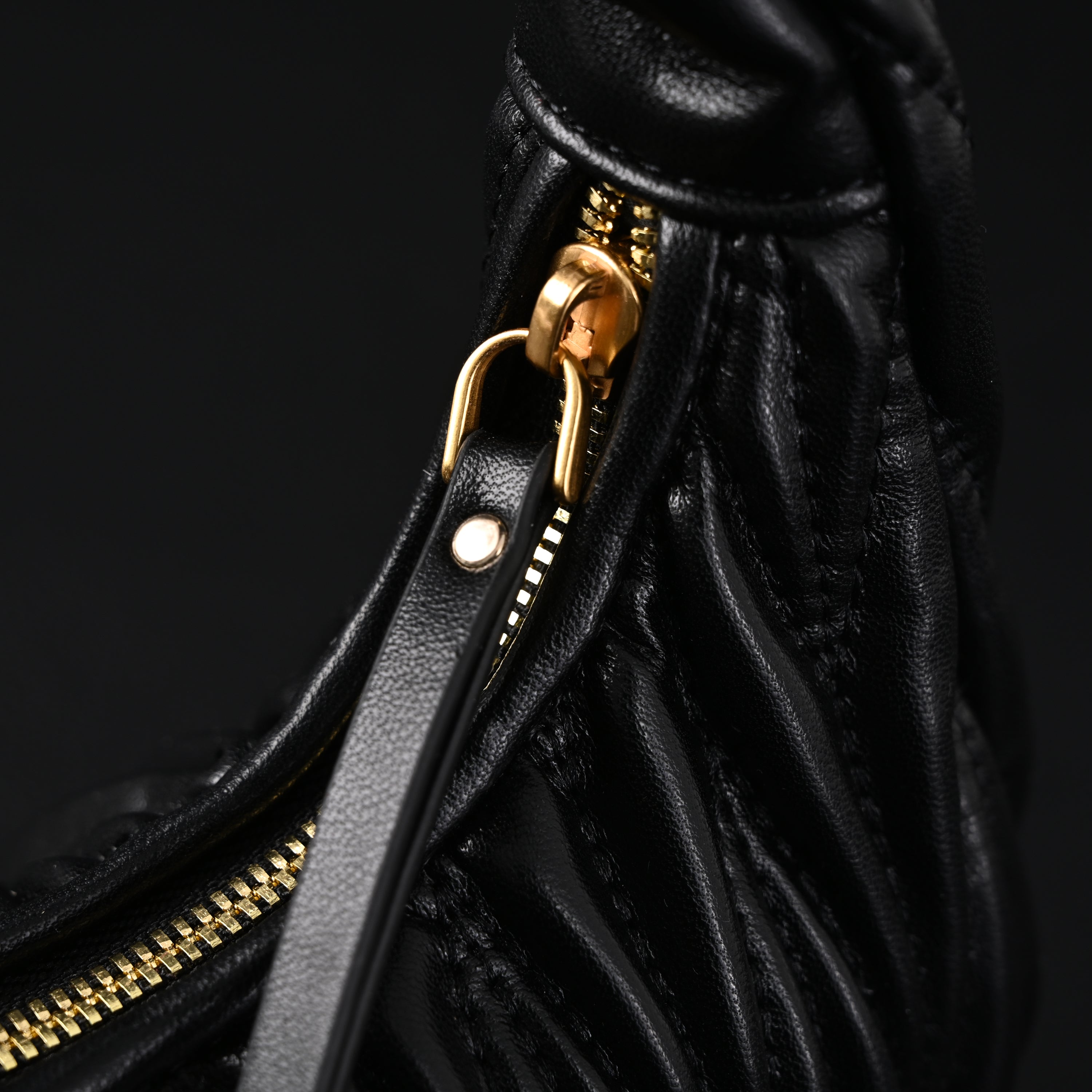 Miu Miu Matelassé Leather Hobo Bag – Black with Gold Hardware