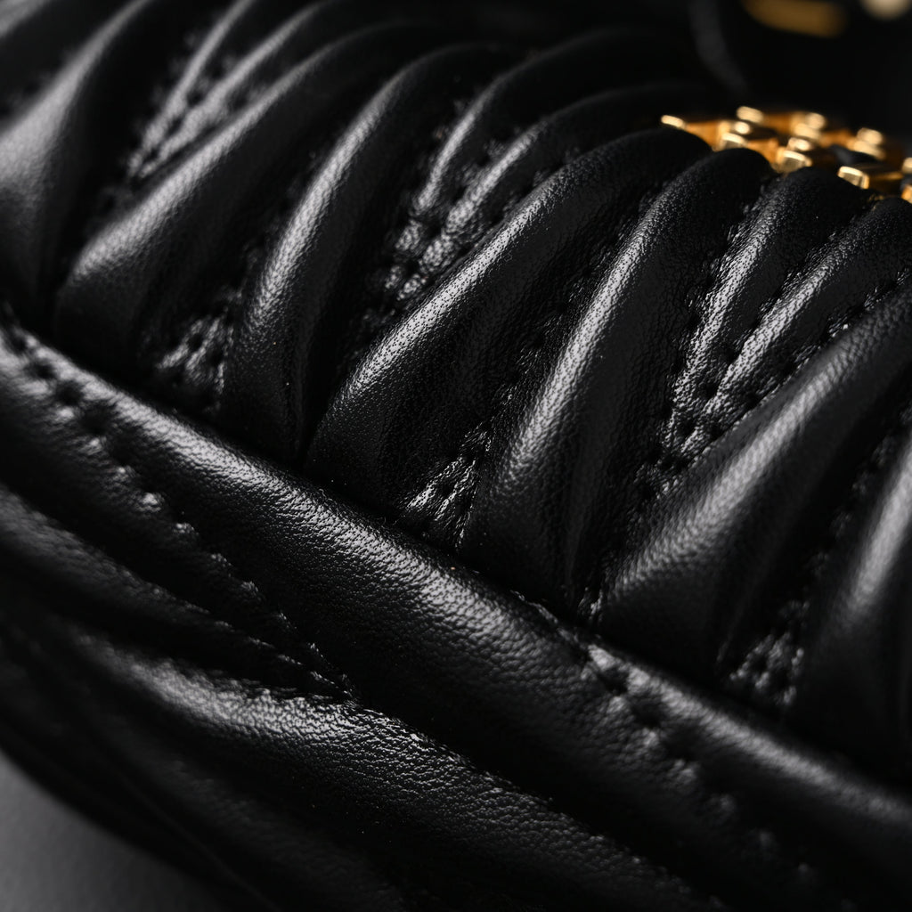 Miu Miu Matelassé Leather Hobo Bag – Black with Gold Hardware