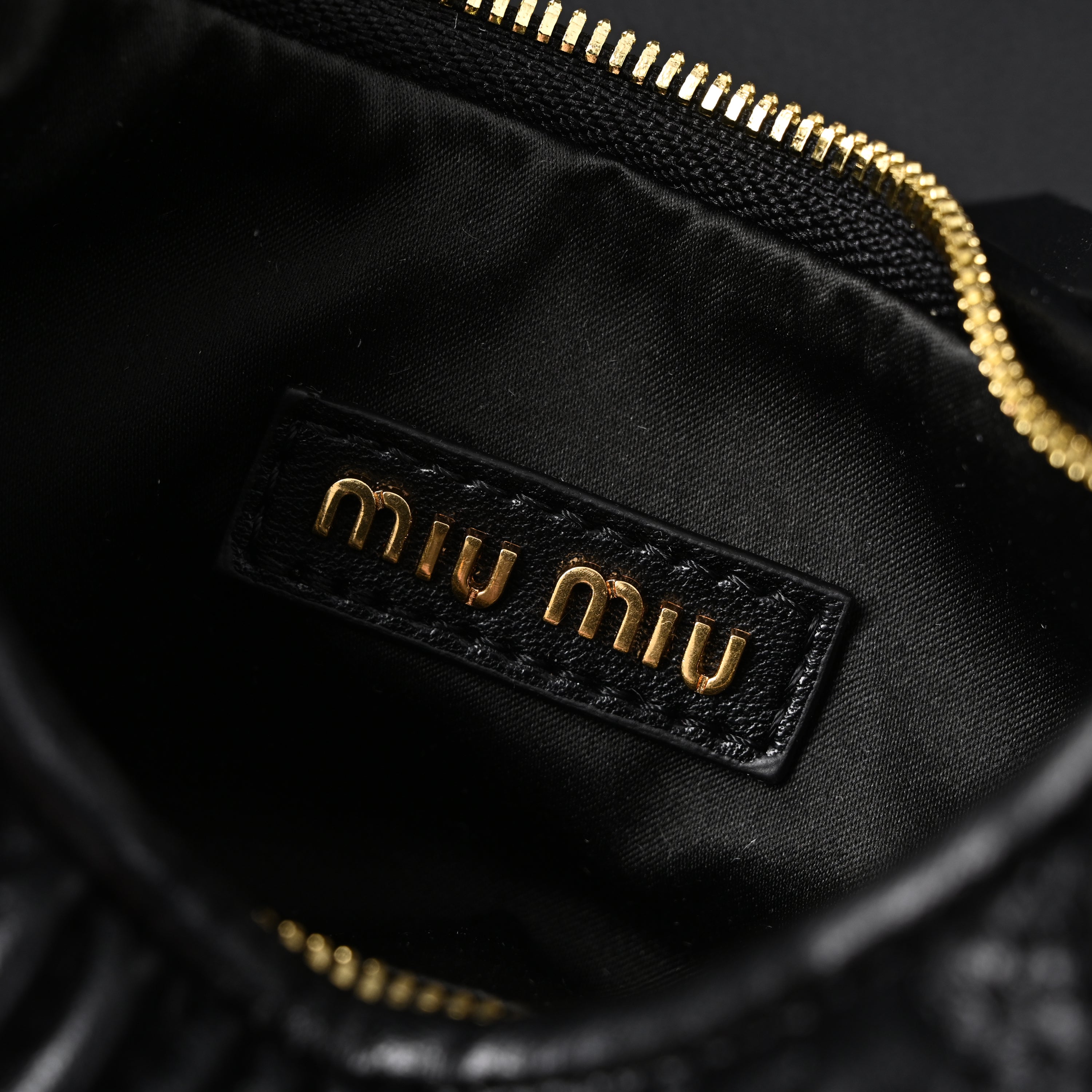 Miu Miu Matelassé Leather Hobo Bag – Black with Gold Hardware