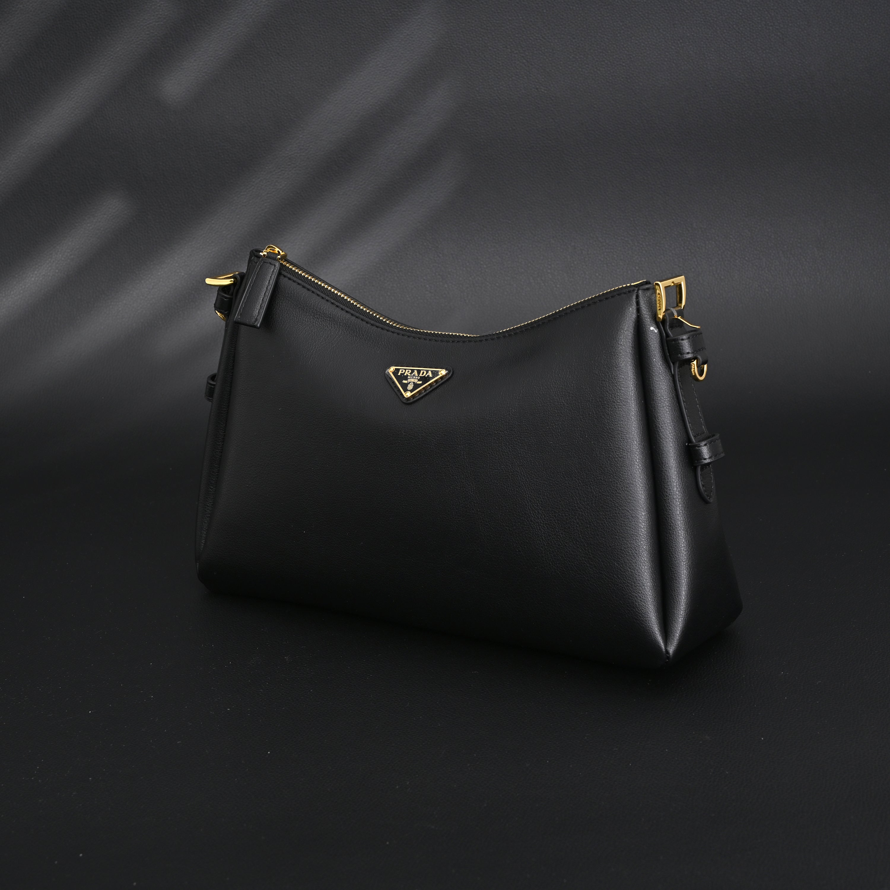 Prada Cleo Black Brushed Leather Shoulder Bag