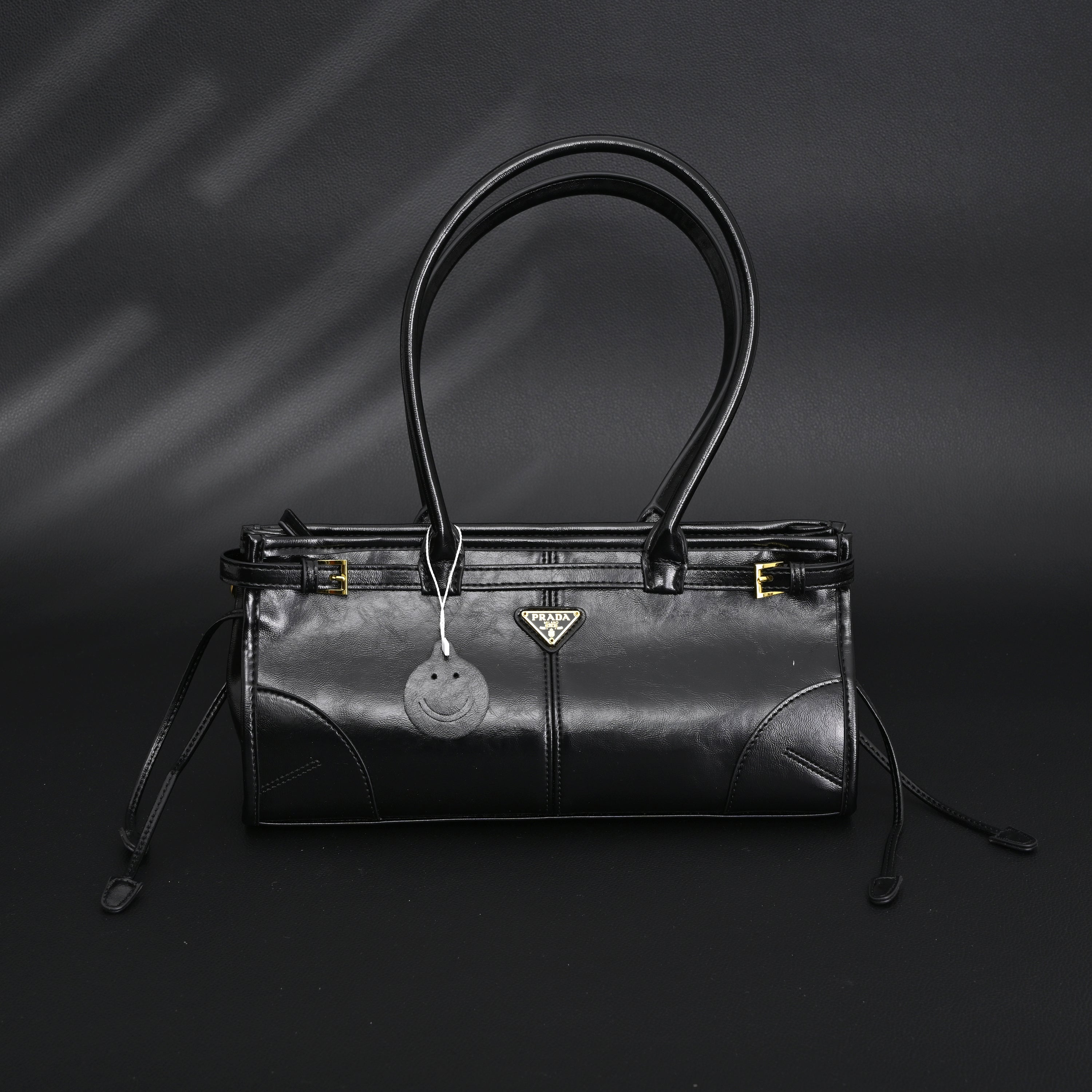 Prada Cleo Black Patent Leather Shoulder Bag with Gold Hardware