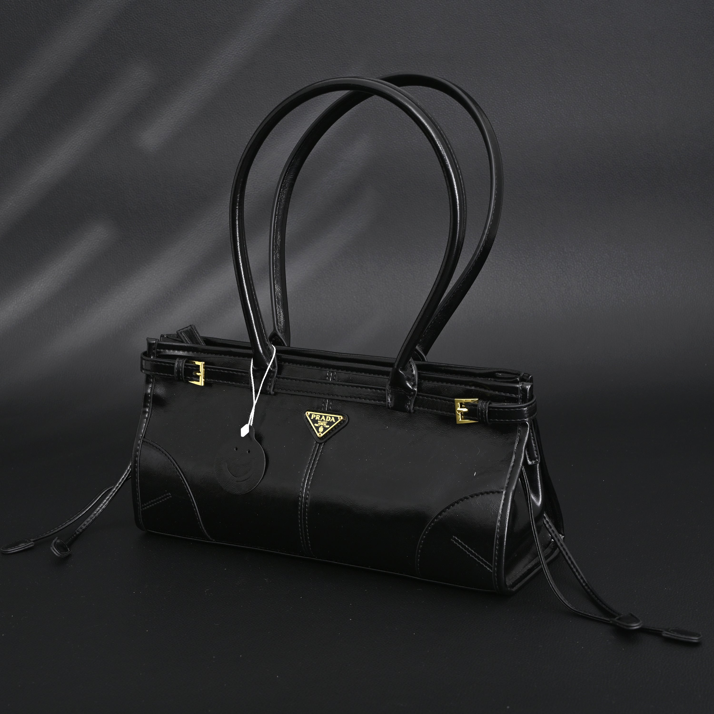Prada Cleo Black Patent Leather Shoulder Bag with Gold Hardware