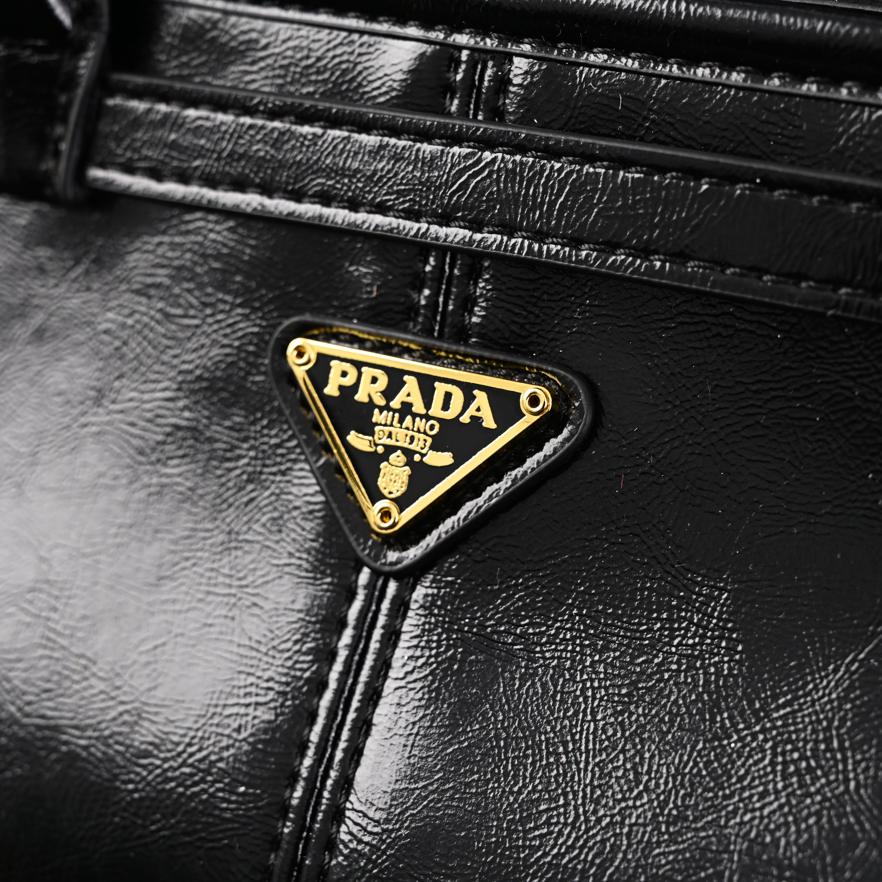 Prada Cleo Black Patent Leather Shoulder Bag with Gold Hardware