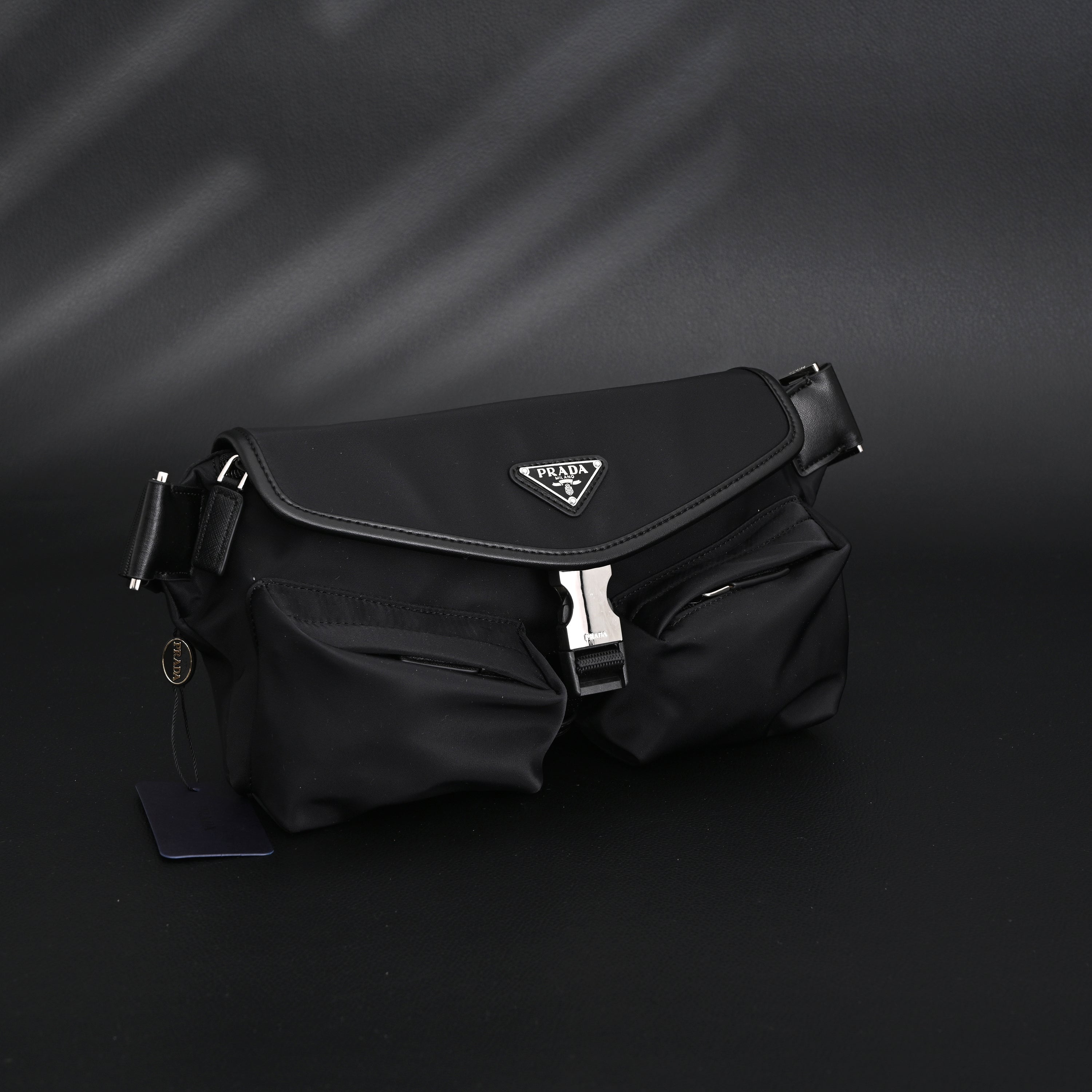 Prada Nylon Black Belt Bag with Silver Logo
