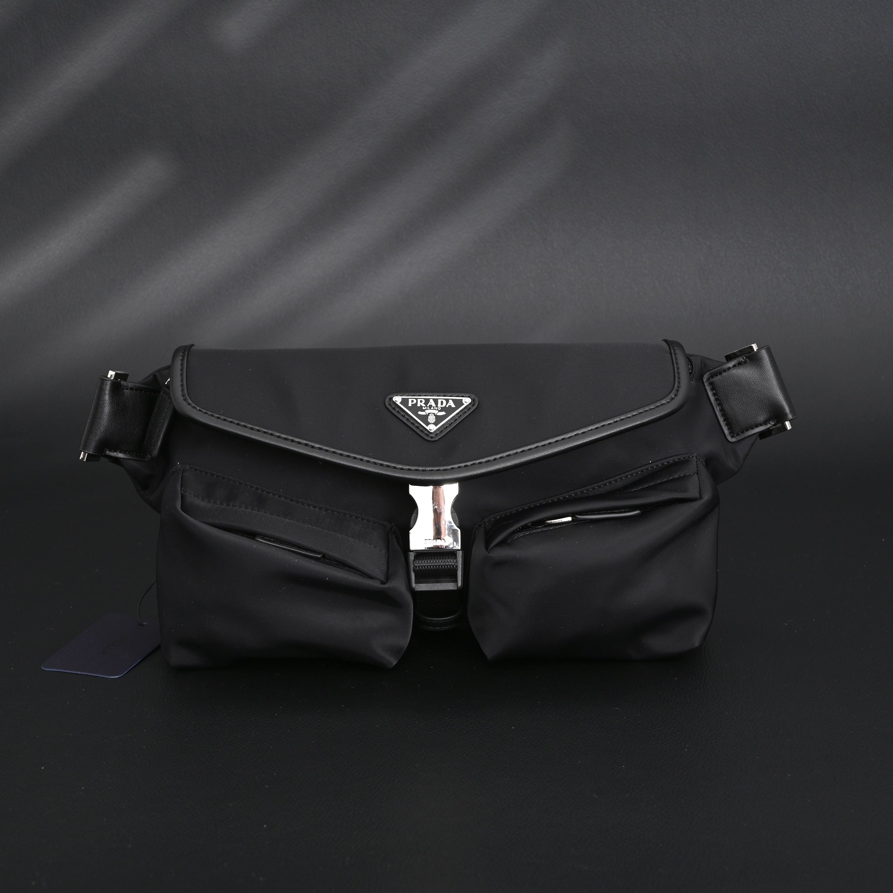 Prada Nylon Black Belt Bag with Silver Logo