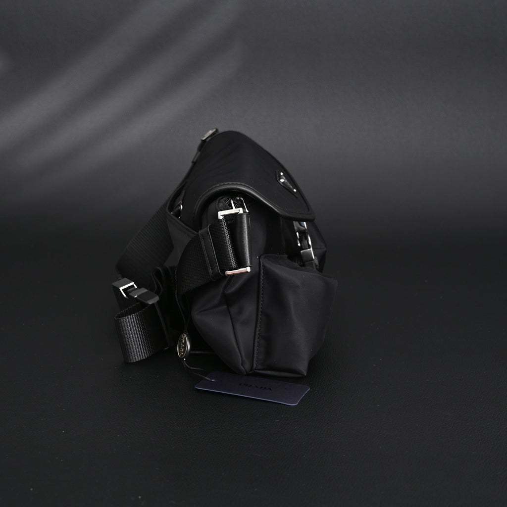 Prada Nylon Black Belt Bag with Silver Logo