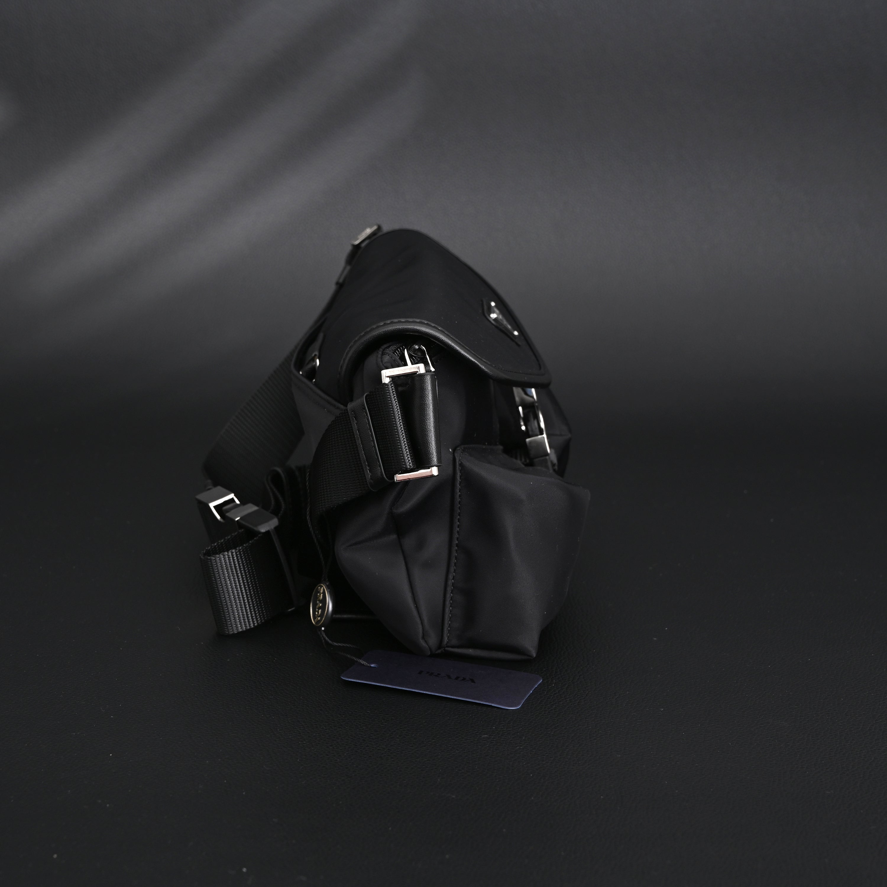Prada Nylon Black Belt Bag with Silver Logo