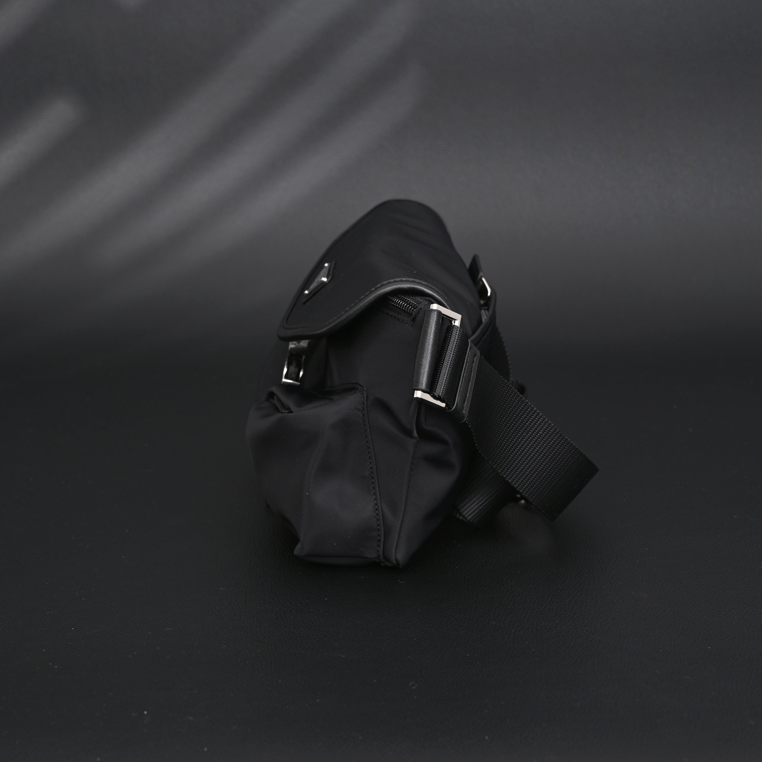 Prada Nylon Black Belt Bag with Silver Logo