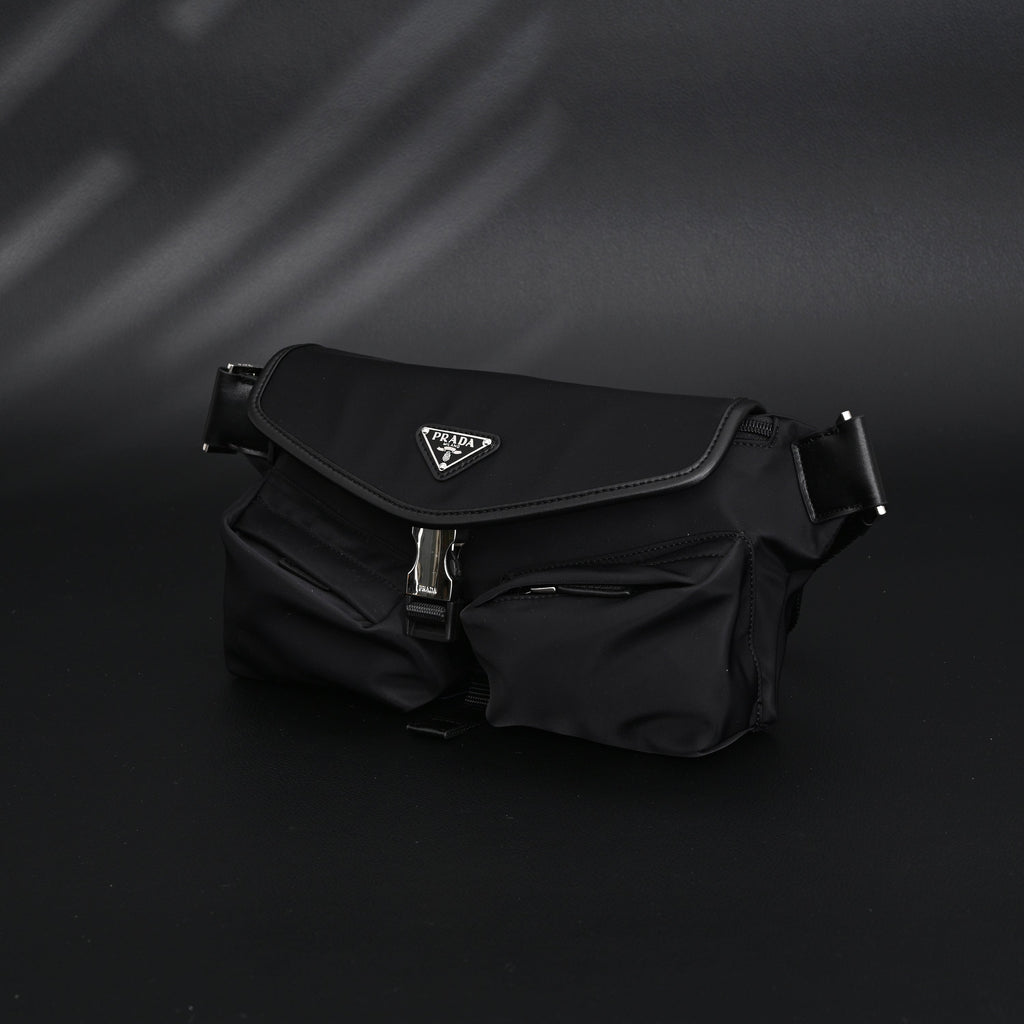 Prada Nylon Black Belt Bag with Silver Logo