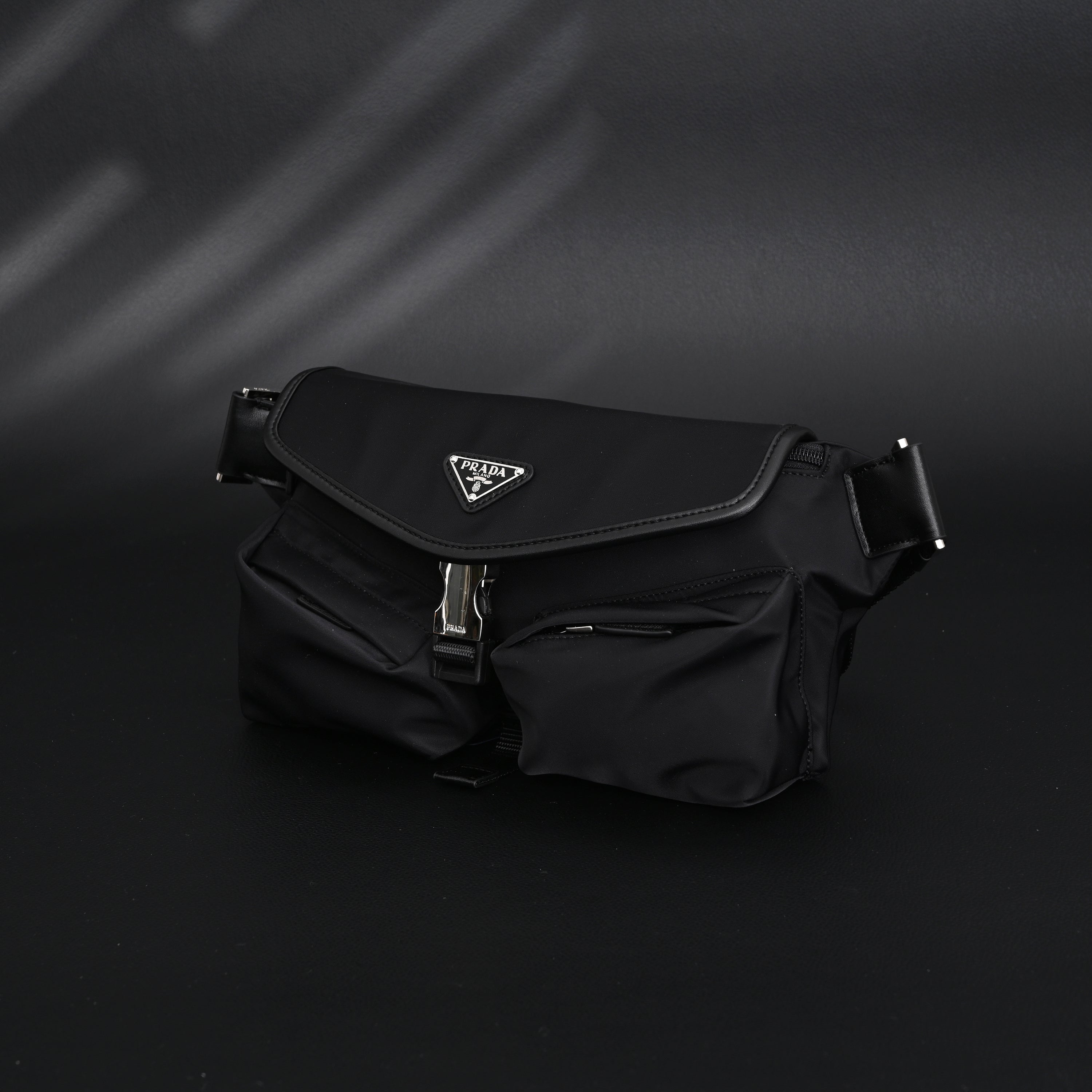Prada Nylon Black Belt Bag with Silver Logo